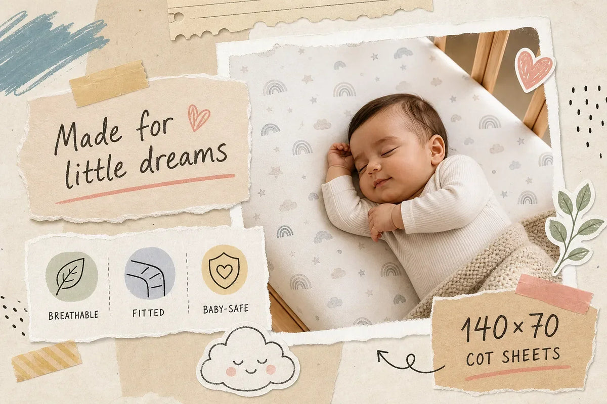 140×70 cot sheets: fitted, breathable and baby-safe