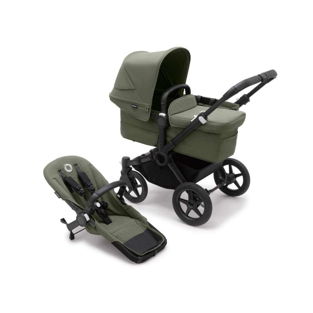 Bugaboo Donkey 5 Twin Complete Travel System + Turtle Air - Black/Forest Green - For Your Little One