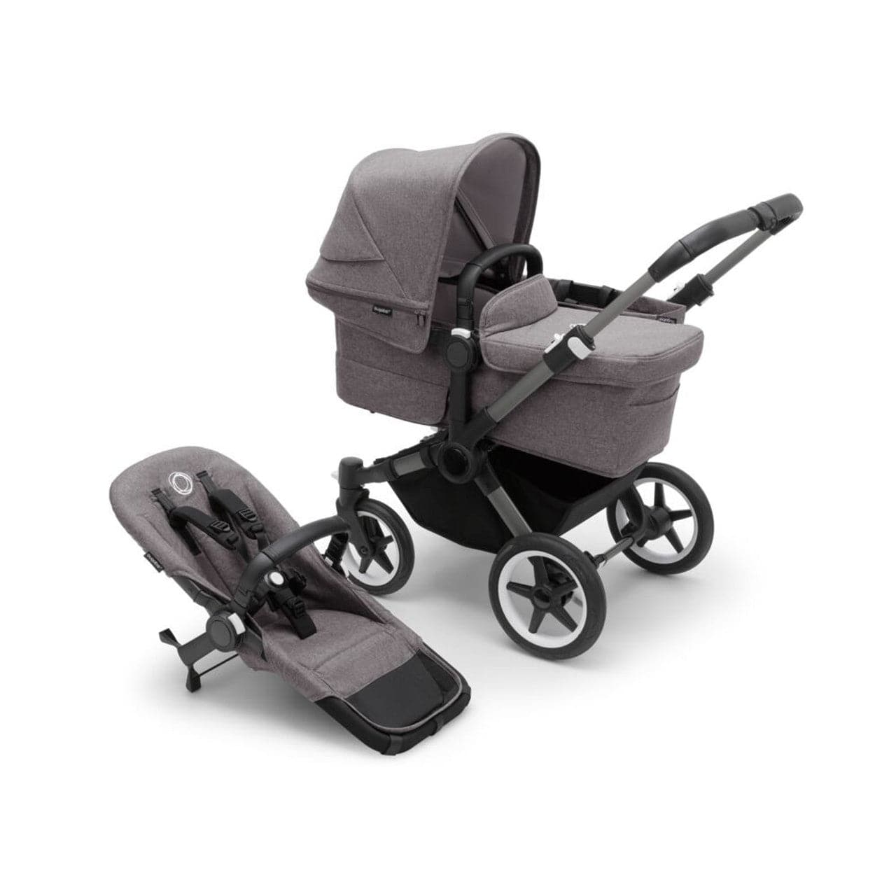 Bugaboo Donkey 5 Twin Complete Travel System + Turtle Air - Graphite/Grey Melange - For Your Little One