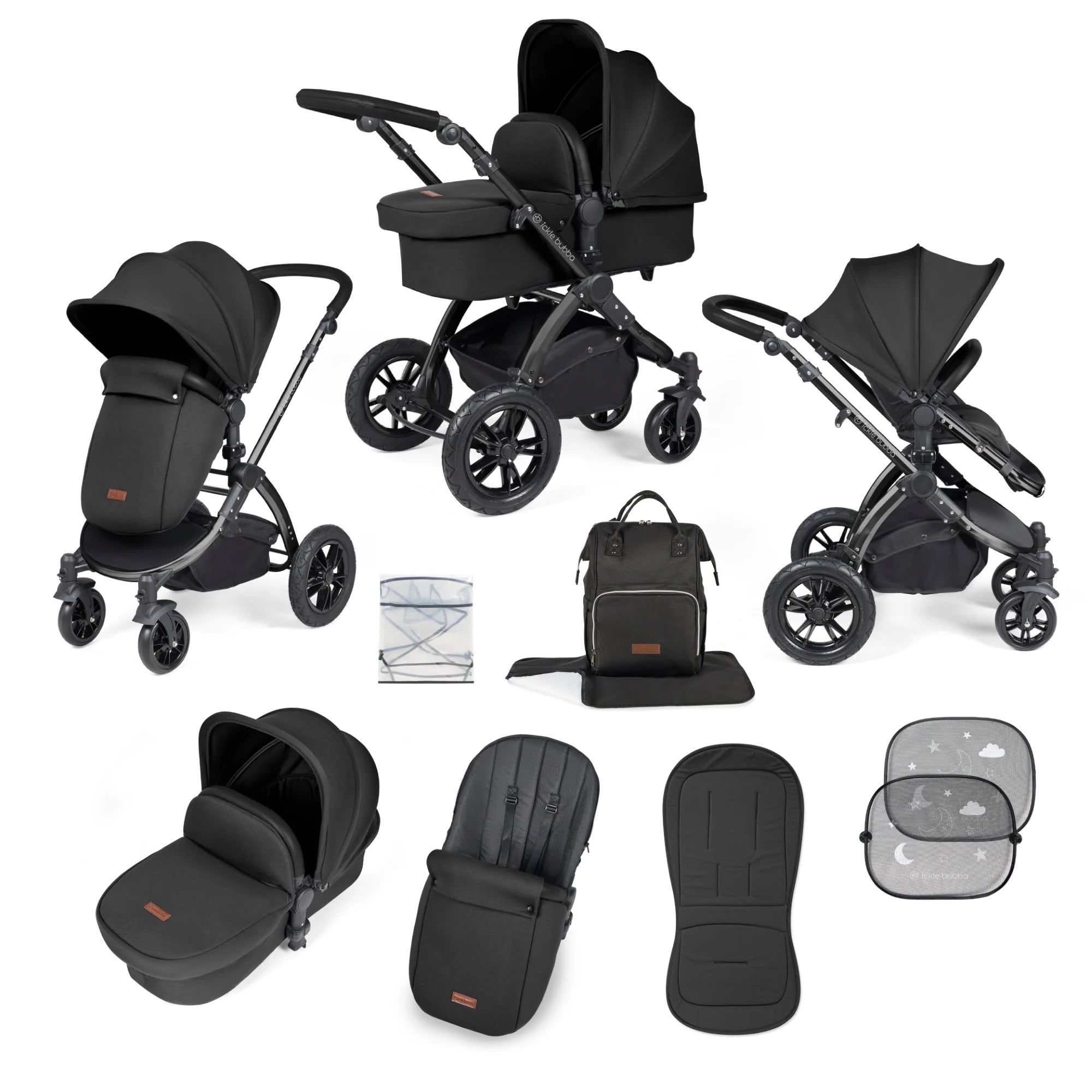 **Stock Clearance** Ickle Bubba Stomp Luxe 2 in 1 Pushchair - Black / Midnight / Black