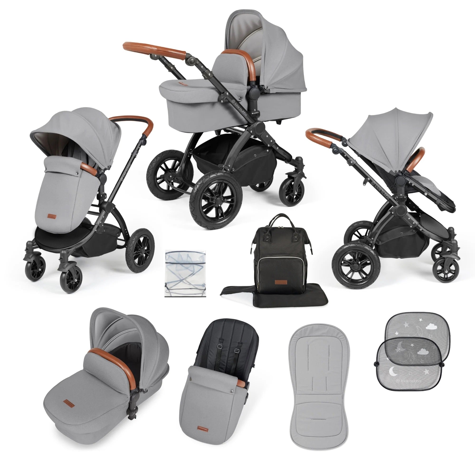 Ickle Bubba Stomp Luxe 2 in 1 Pushchair - Black / Pearl Grey / Tan   