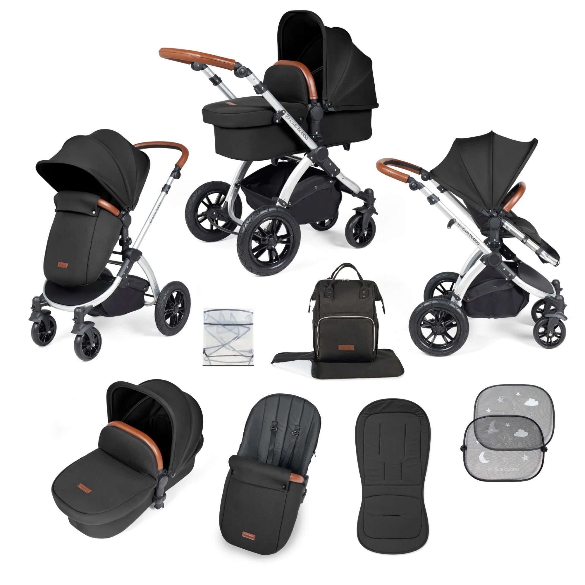 Ickle Bubba Stomp Luxe 2 in 1 Pushchair - Silver / Midnight / Tan   