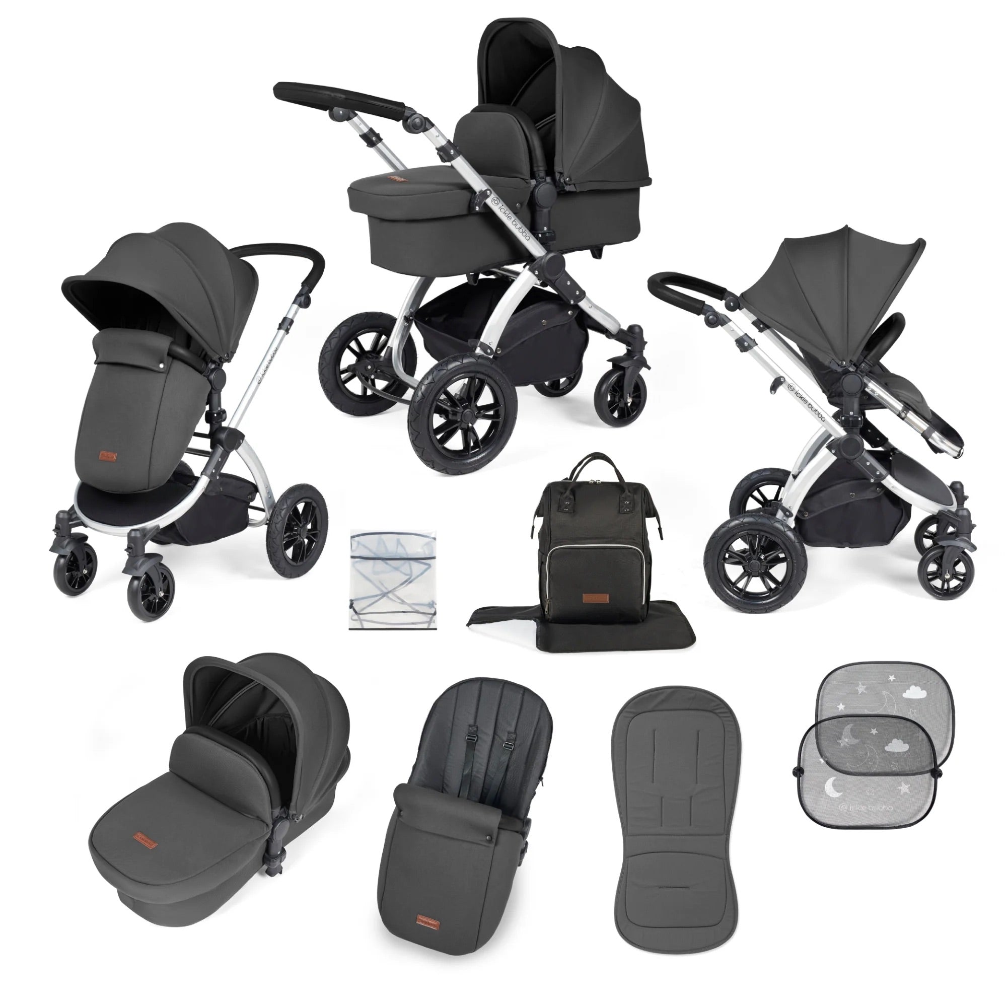 Ickle Bubba Stomp Luxe 2 in 1 Pushchair - Silver / Charcoal Grey / Black   