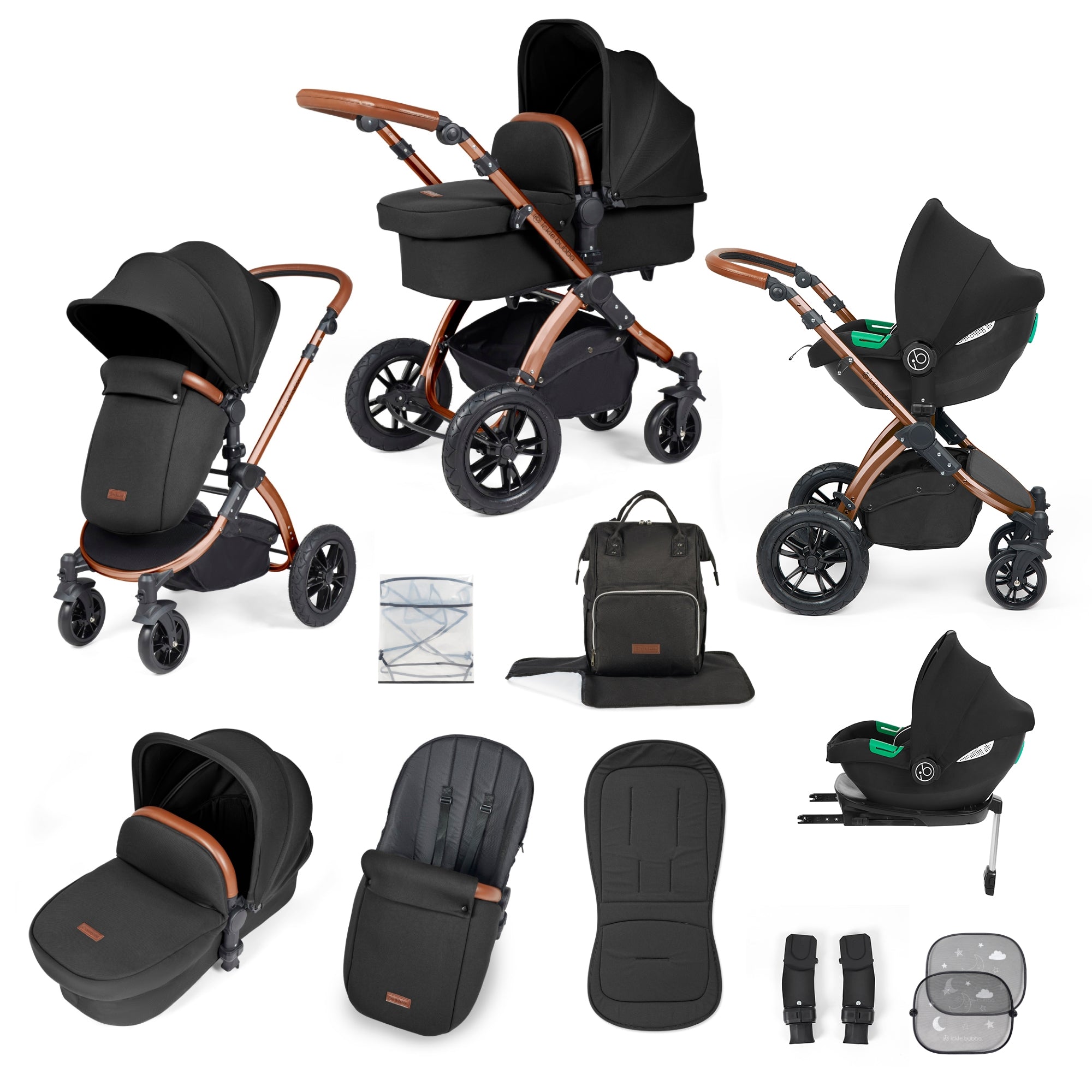 Ickle Bubba Stomp Luxe All-in-One Travel System With Isofix Base - Bronze / Midnight / Tan   