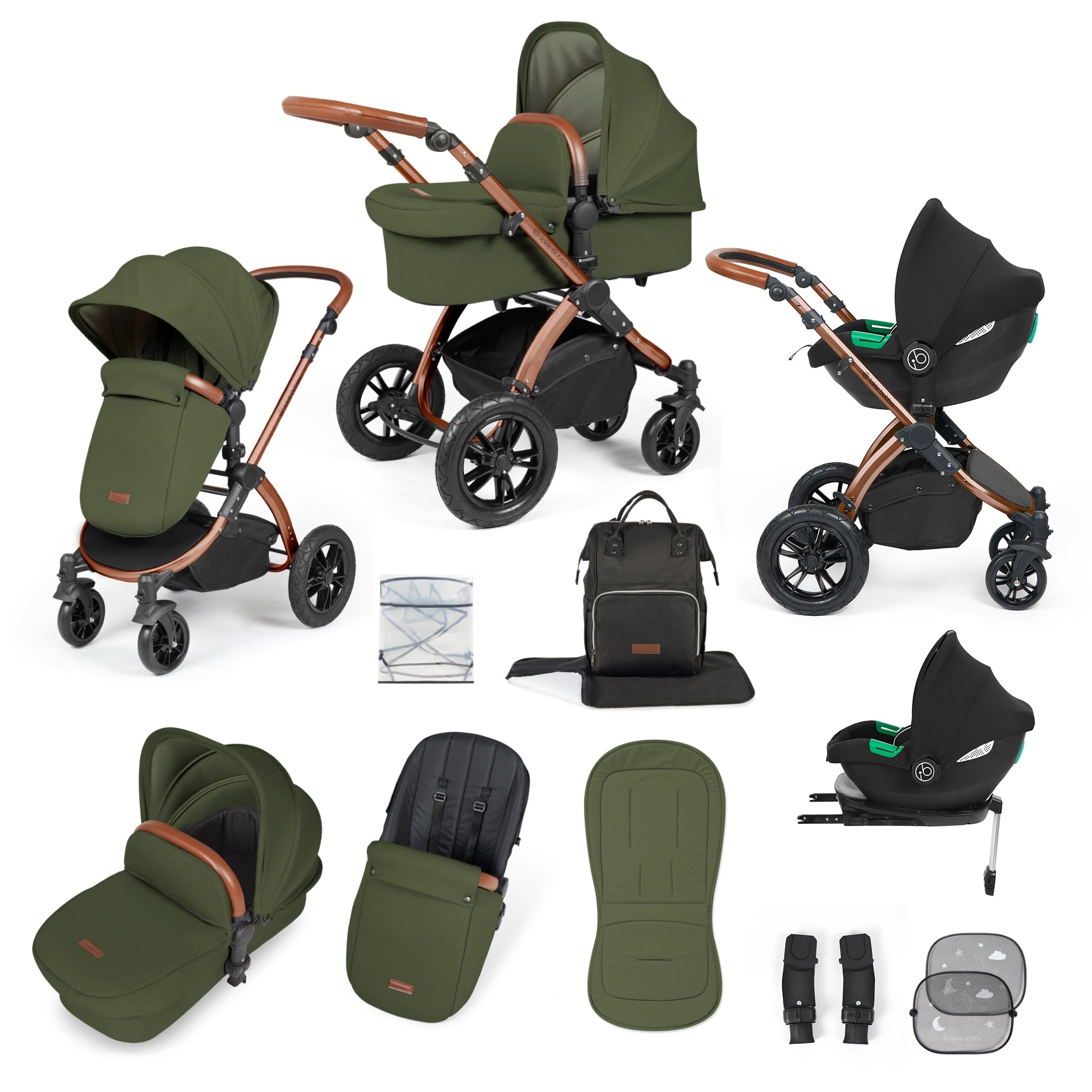 Ickle Bubba Stomp Luxe All-in-One Travel System With Isofix Base - Bronze / Woodland / Tan   