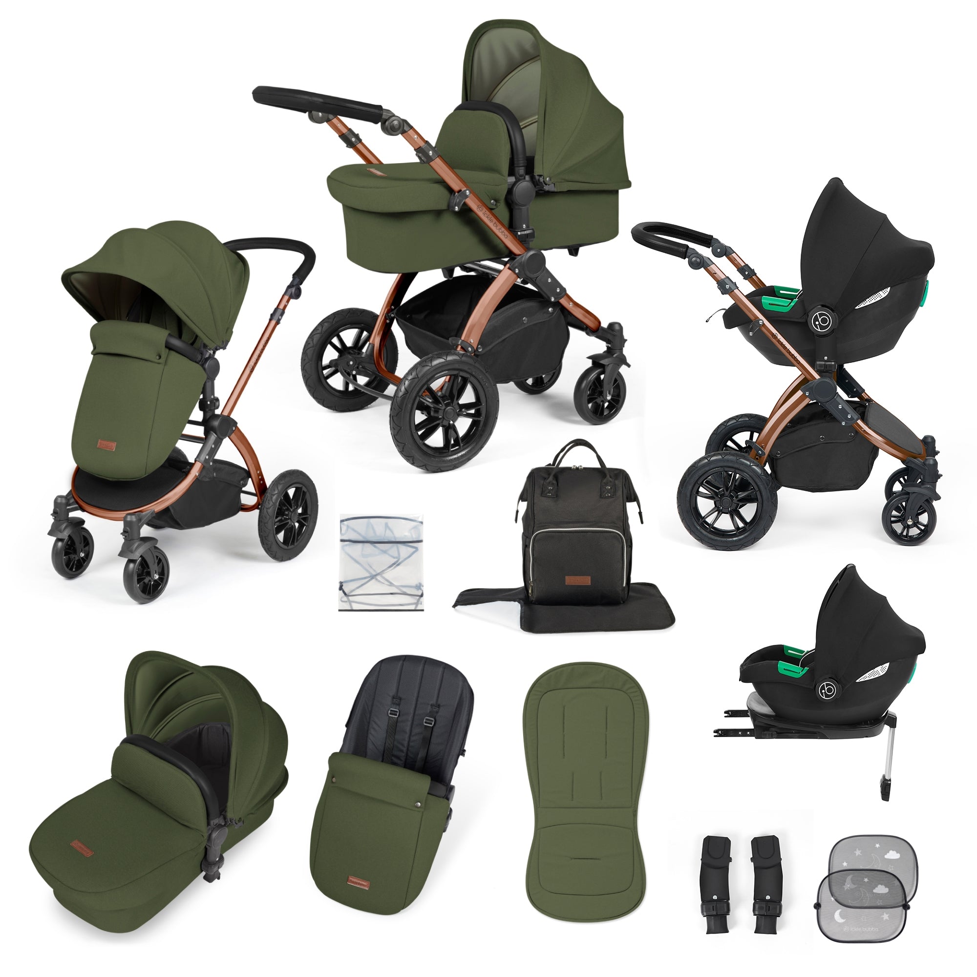 Ickle Bubba Stomp Luxe All-in-One Travel System With Isofix Base - Bronze / Woodland / Black   