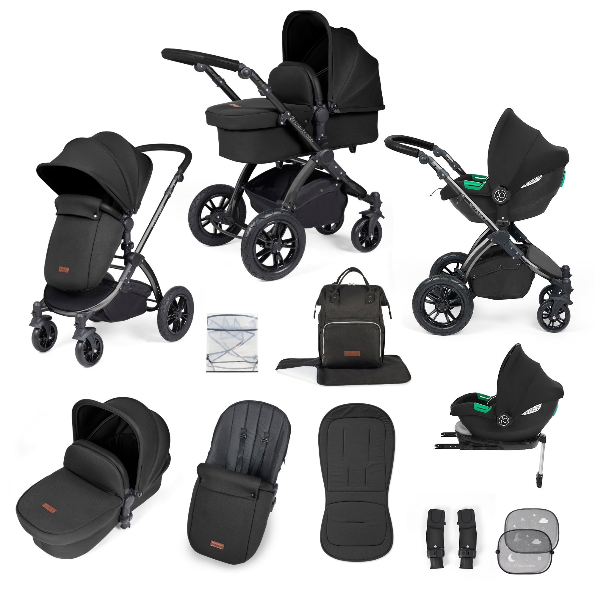 Ickle Bubba Stomp Luxe All-in-One Travel System With Isofix Base - Black / Midnight / Black   