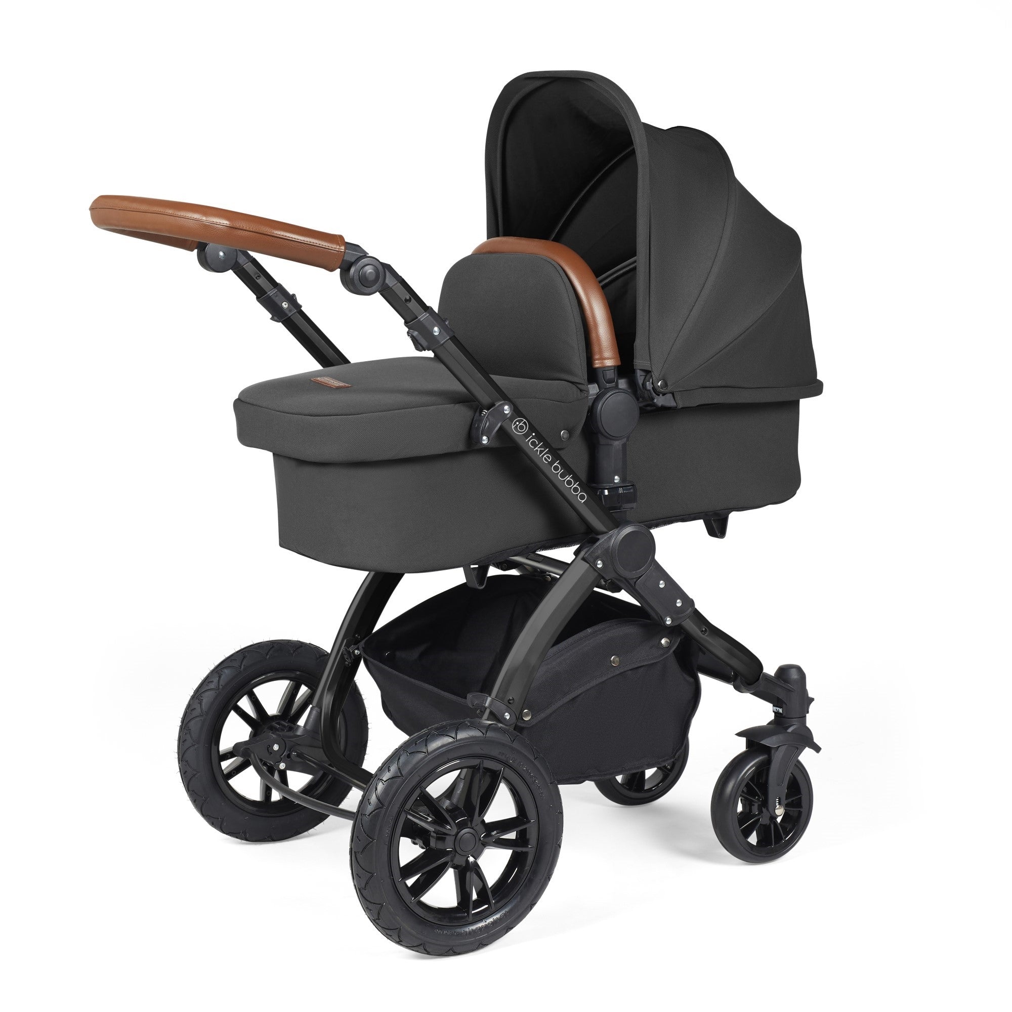 Ickle Bubba Stomp Luxe All-in-One Travel System With Isofix Base - Black / Charcoal Grey / Tan   