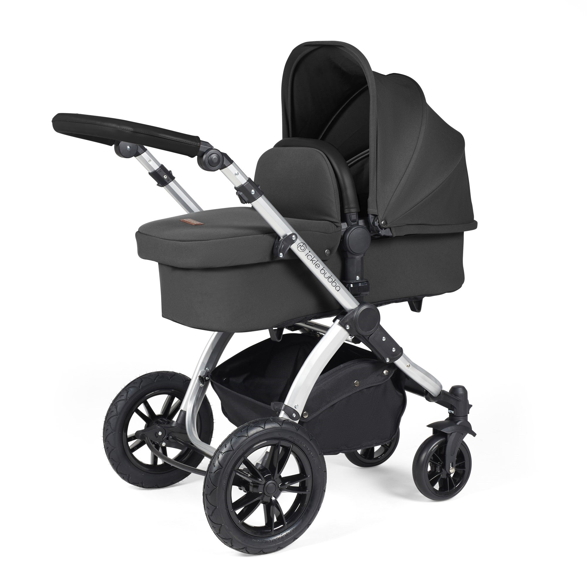 Ickle Bubba Stomp Luxe All-in-One Travel System With Isofix Base - Silver / Charcoal Grey / Black   