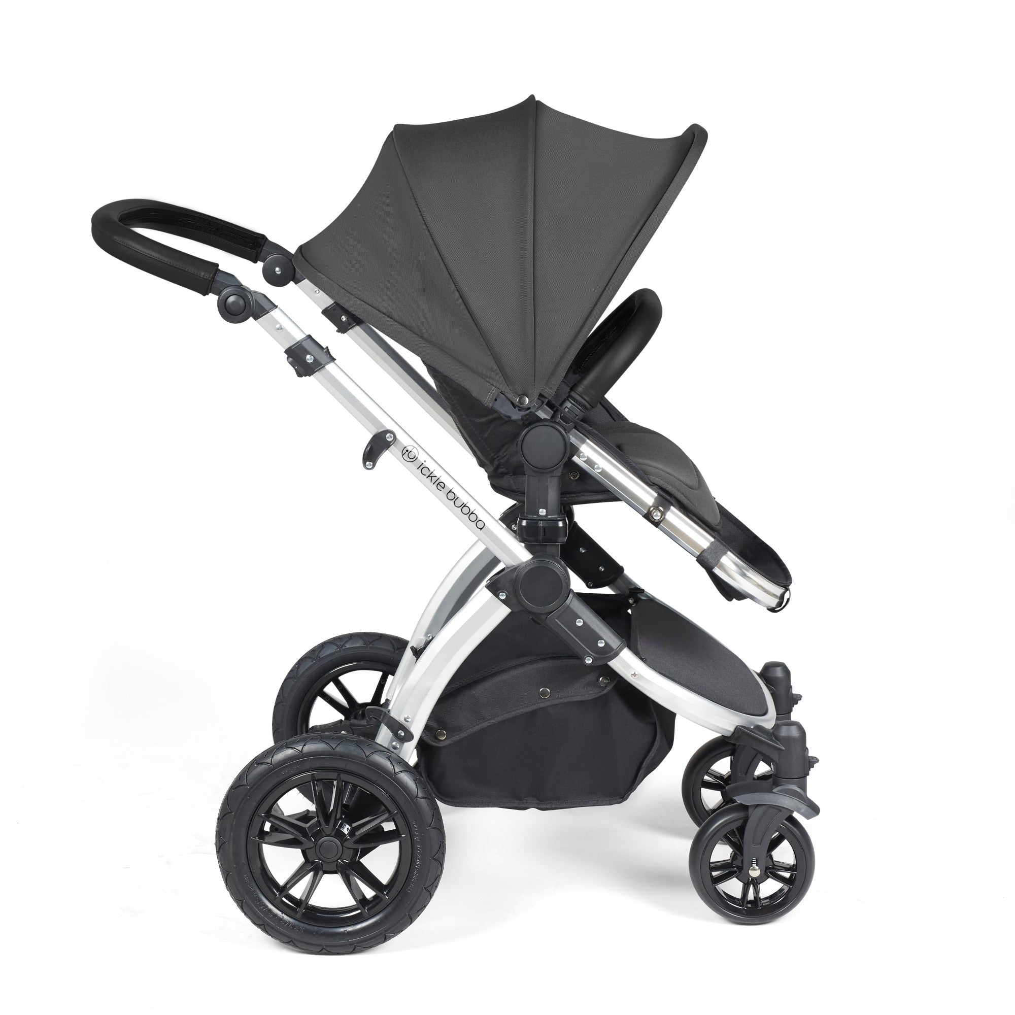 Ickle Bubba Stomp Luxe All-in-One Travel System With Isofix Base - Silver / Charcoal Grey / Black   