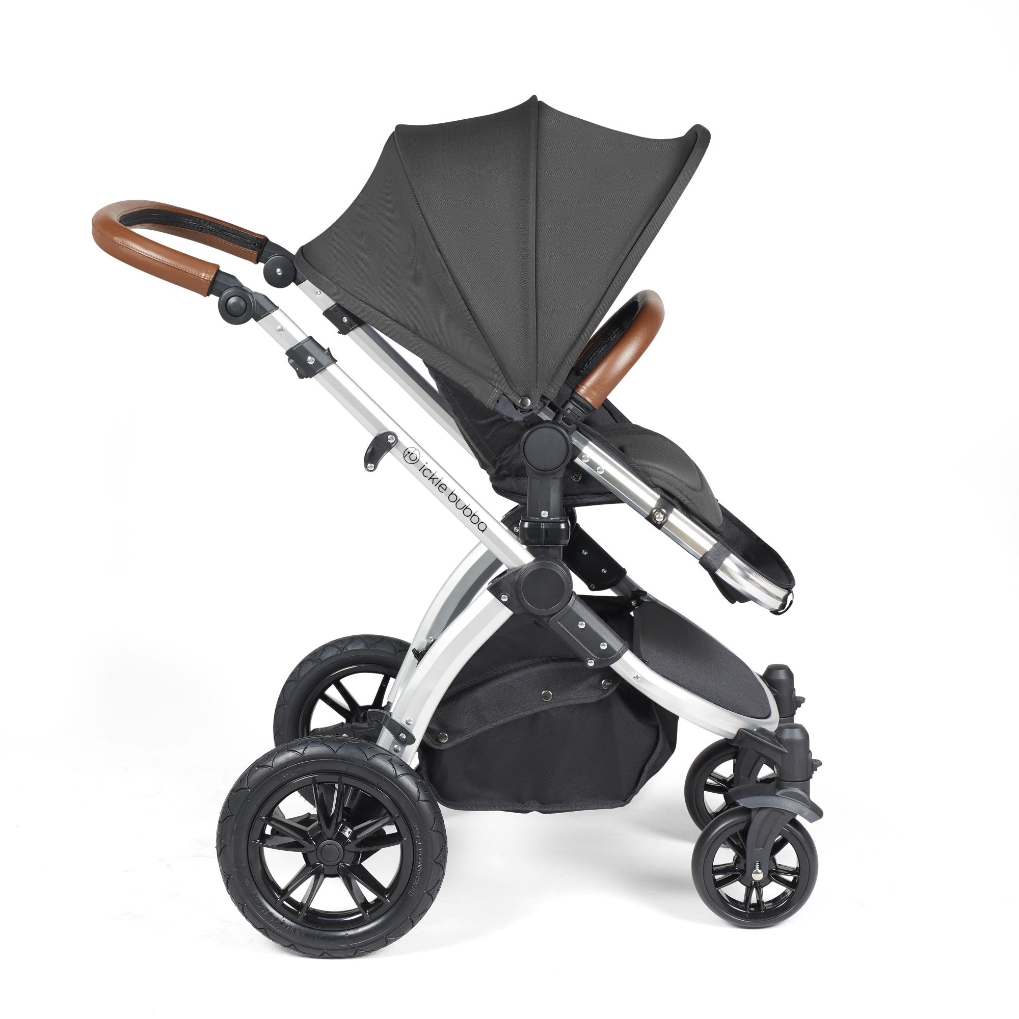 Ickle Bubba Stomp Luxe All-in-One Travel System With Isofix Base - Silver / Charcoal Grey / Tan   