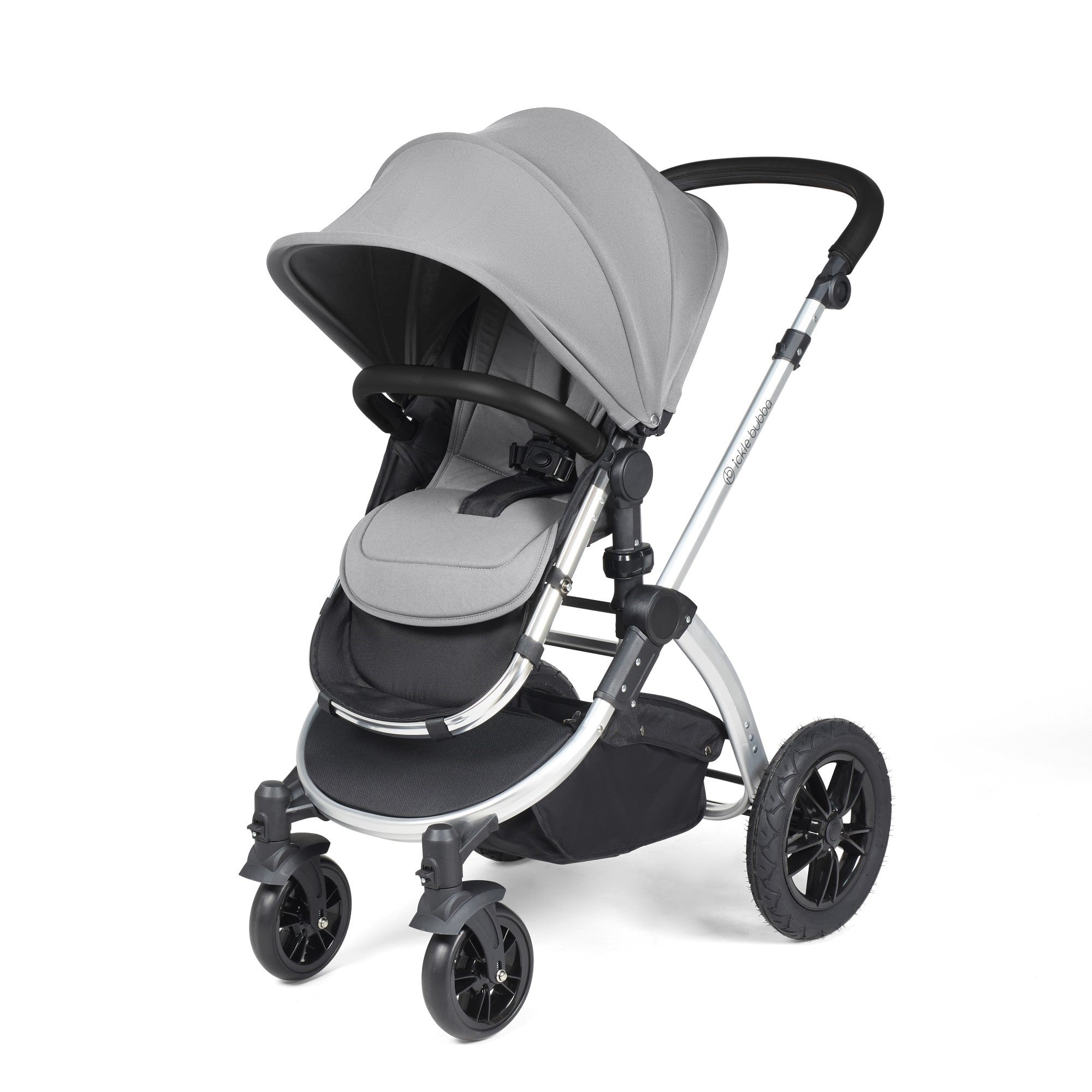 Ickle Bubba Stomp Luxe All-in-One Travel System With Isofix Base - Silver / Pearl Grey / Black   