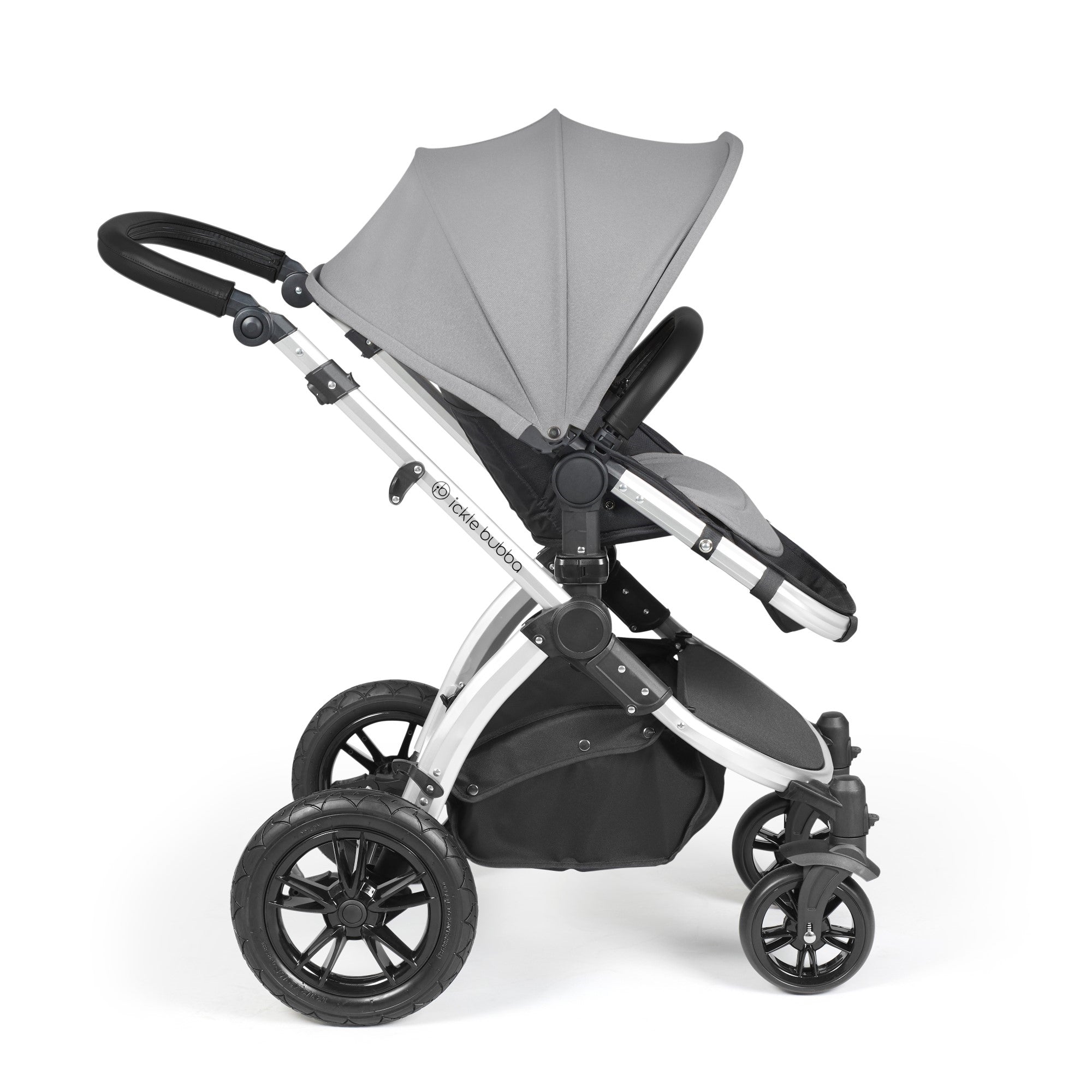 Ickle Bubba Stomp Luxe All-in-One Travel System With Isofix Base - Silver / Pearl Grey / Black   