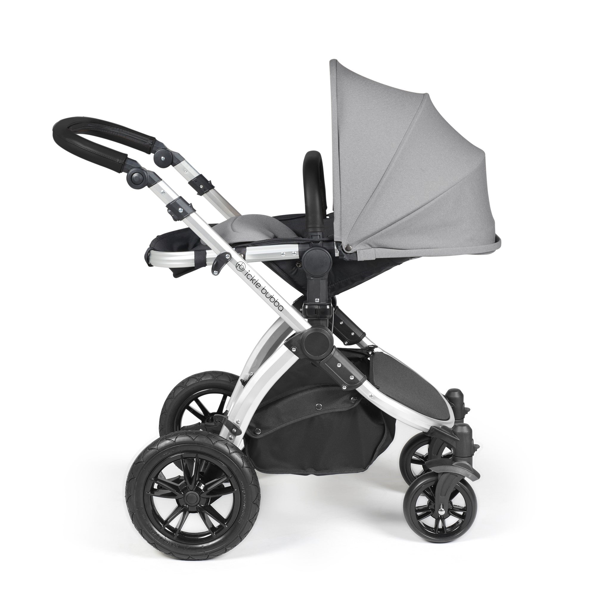 Ickle Bubba Stomp Luxe All-in-One Travel System With Isofix Base - Silver / Pearl Grey / Black   