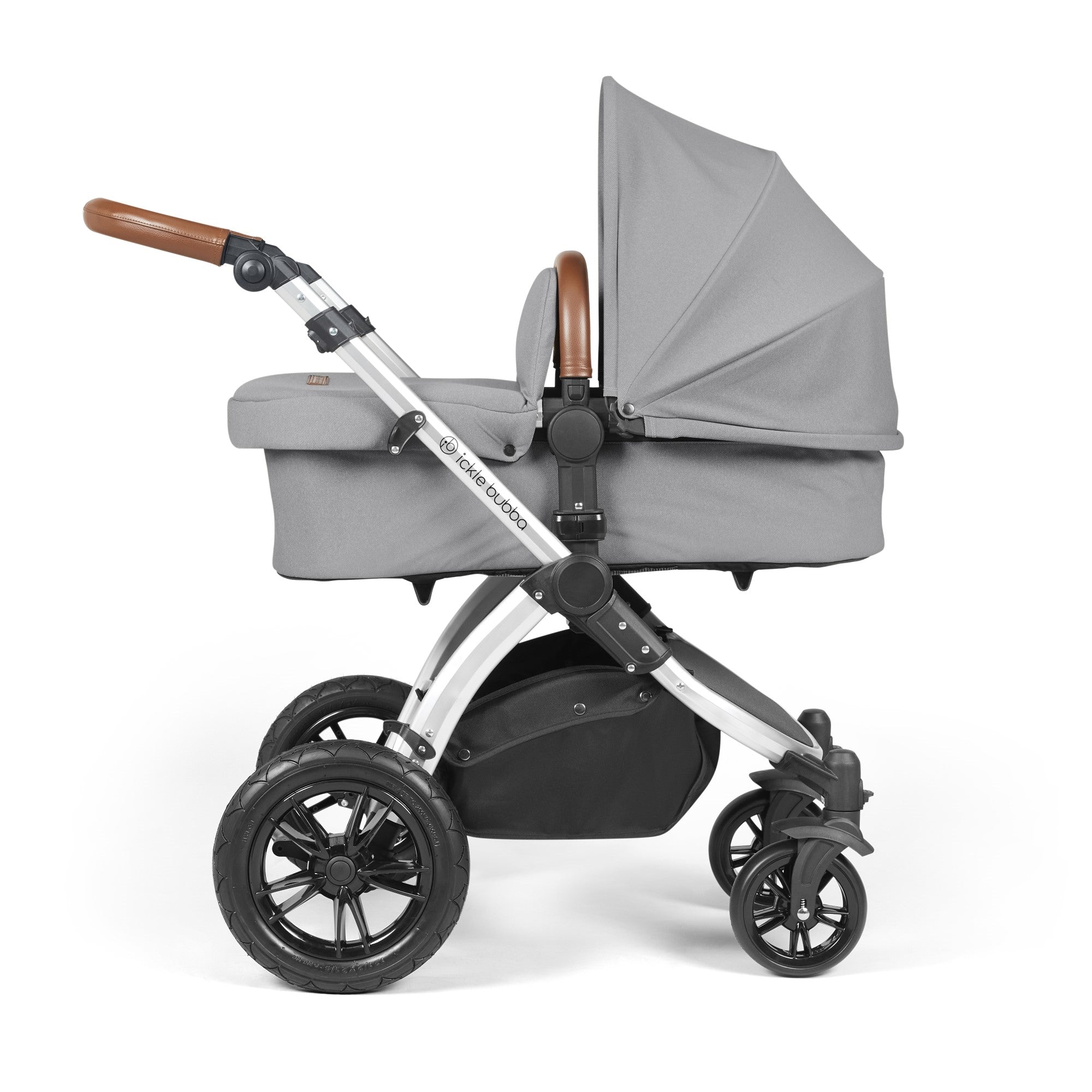 Ickle Bubba Stomp Luxe All-in-One Travel System With Isofix Base - Silver / Pearl Grey / Tan   