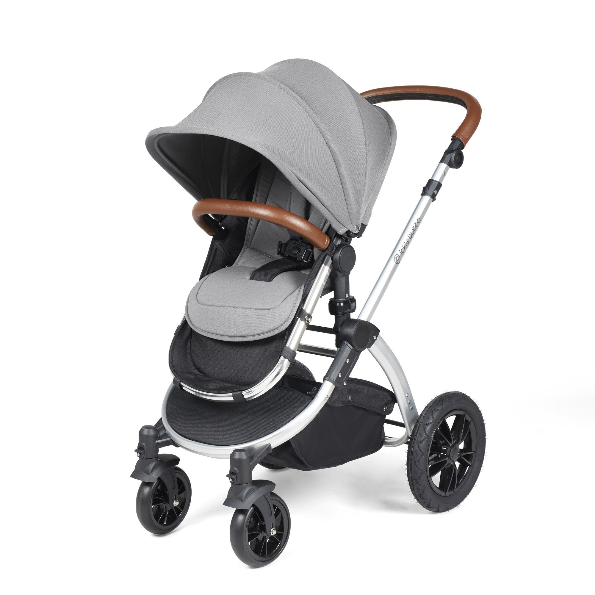 Ickle Bubba Stomp Luxe All-in-One Travel System With Isofix Base - Silver / Pearl Grey / Tan   