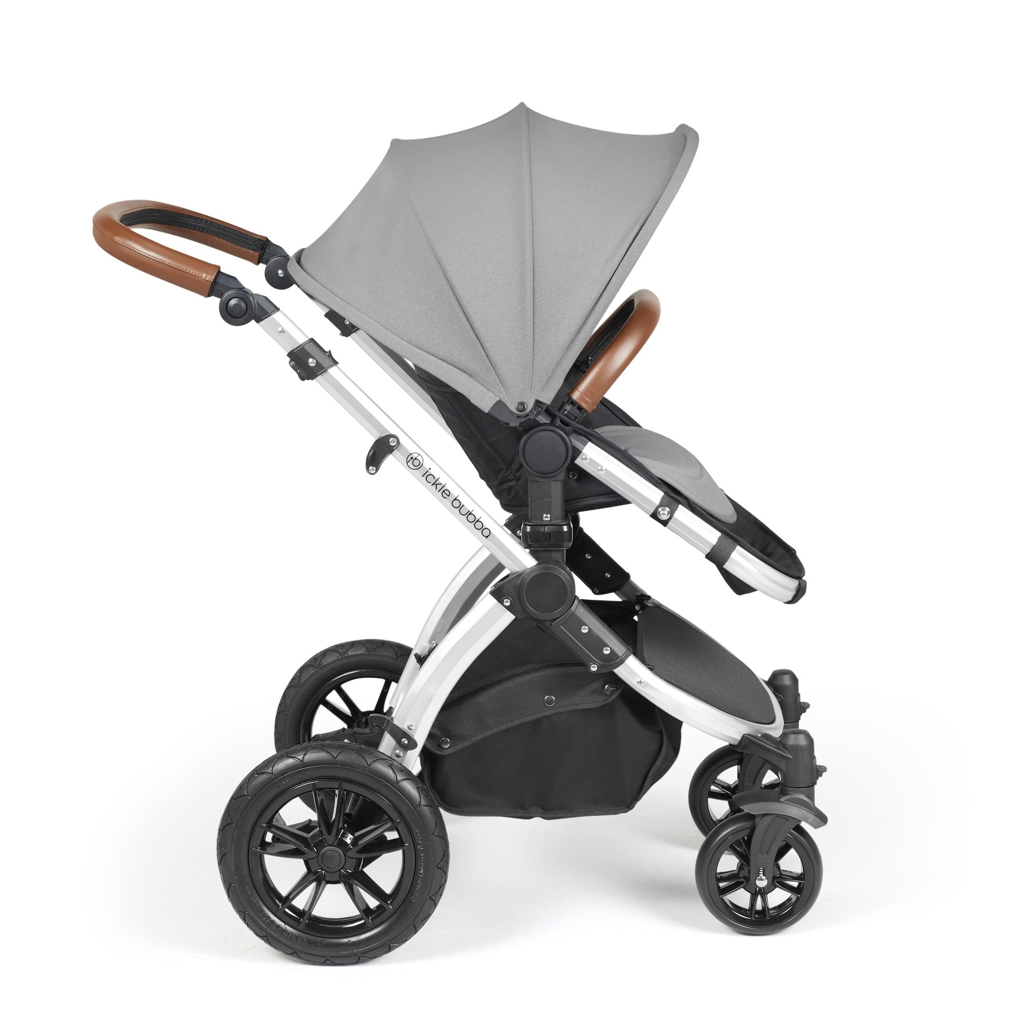 Ickle Bubba Stomp Luxe All-in-One Travel System With Isofix Base - Silver / Pearl Grey / Tan   