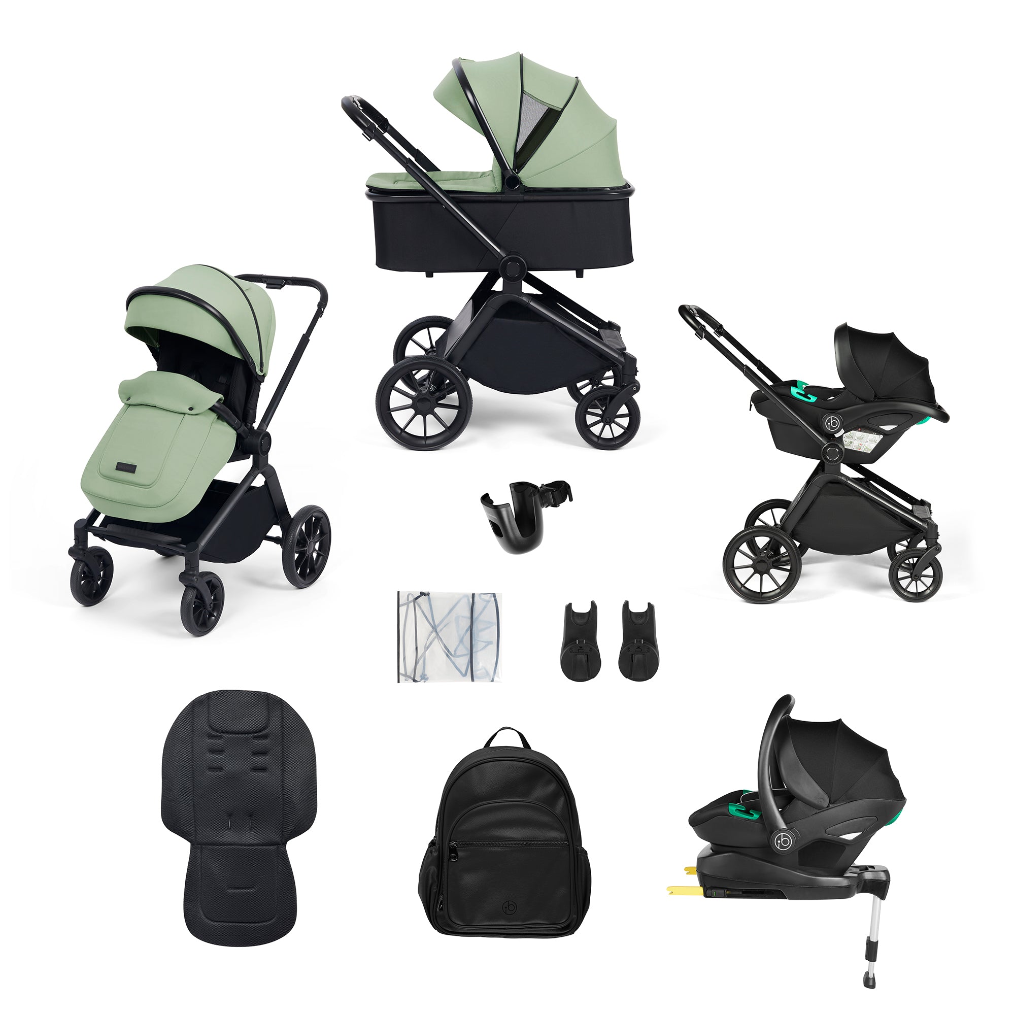 Ickle Bubba Altima All-in-One i-Size Travel System With Isofix Base - Sage Green   