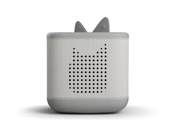 Toniebox 2 audio player, side view showing perforated speaker grille and raised controls