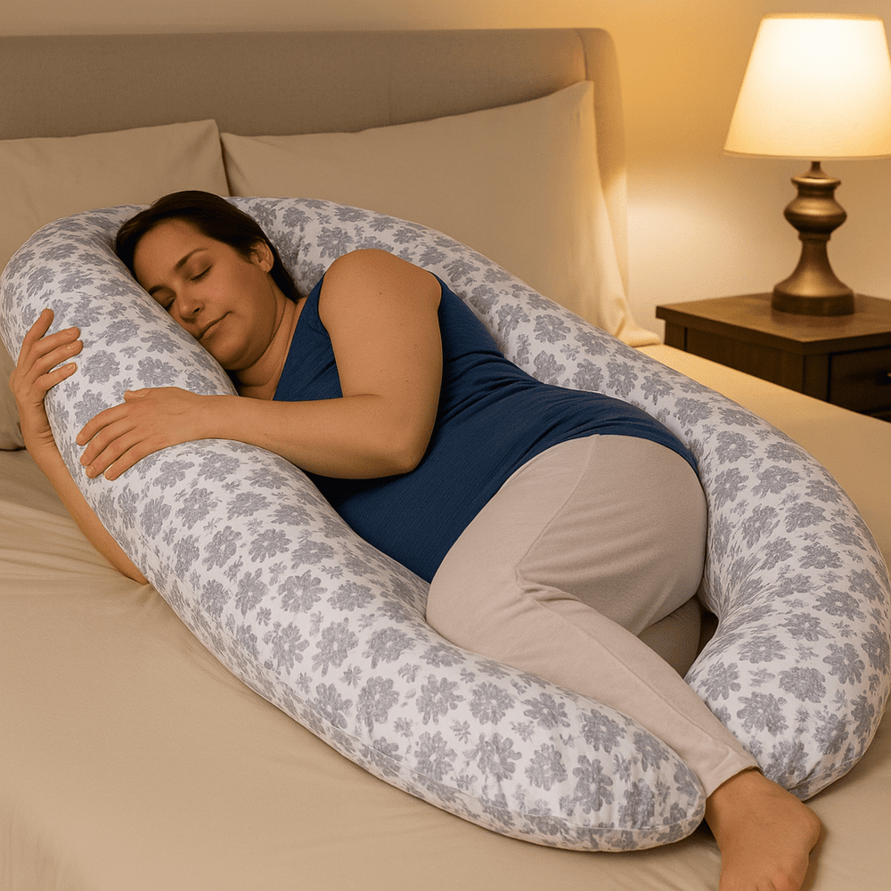 12 Ft Maternity Pillow And Case - Grey Floral - For Your Little One