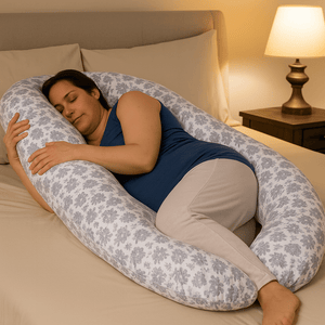 12 Ft Maternity Pillow And Case - Grey Floral - For Your Little One