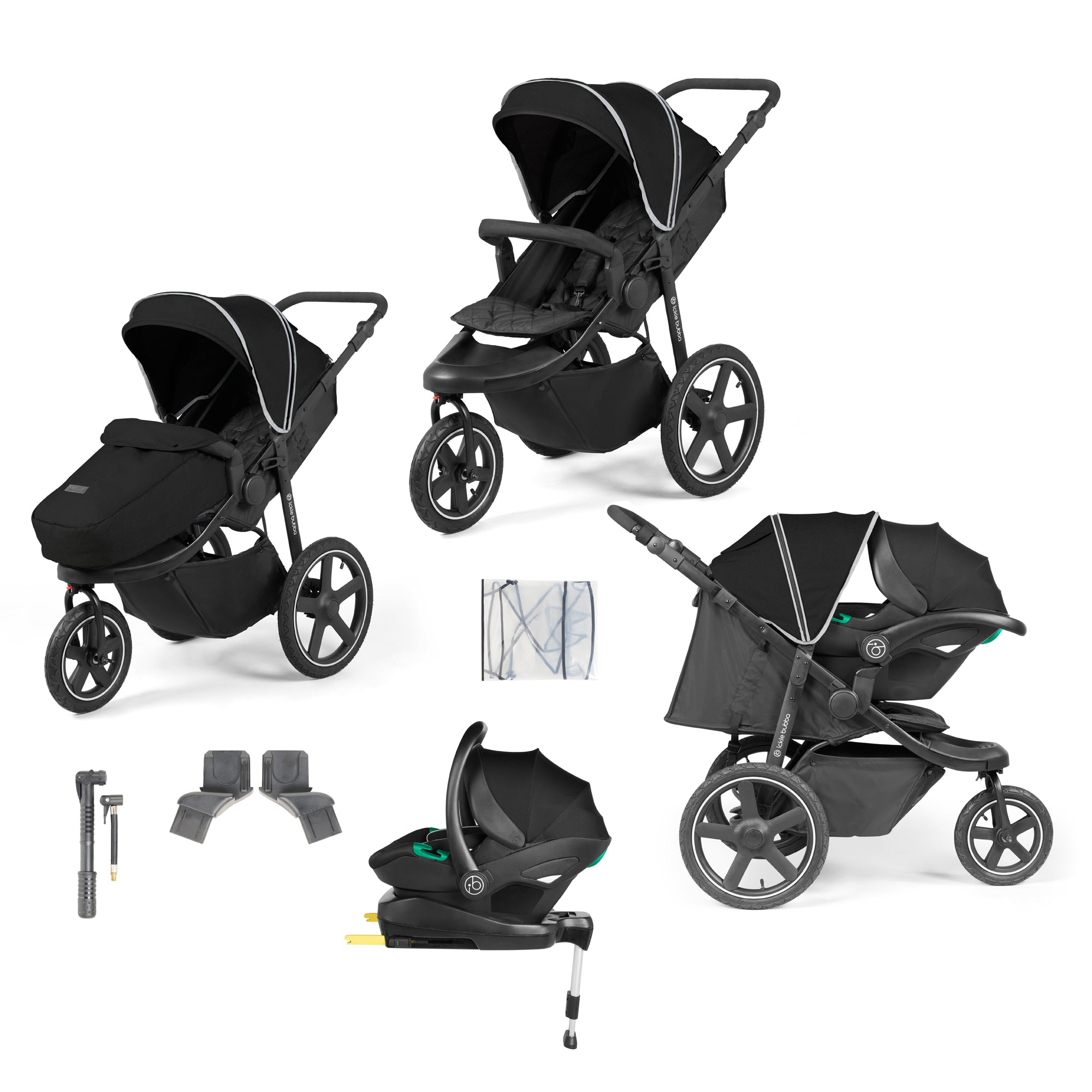 Ickle Bubba Venus Venus Max Jogger 3 Wheel Stroller I-Size Travel System with Isofix Base - Black   