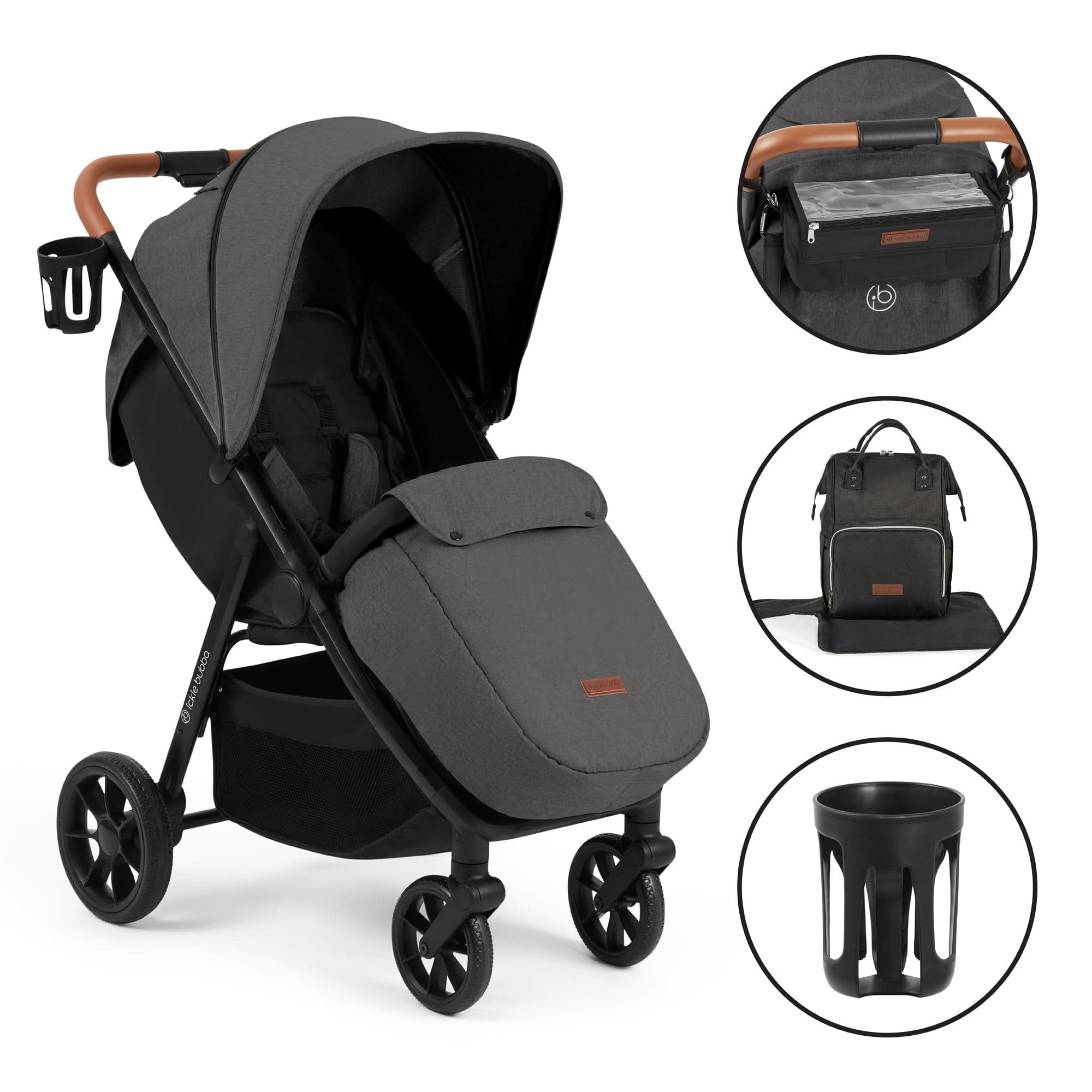 ickle bubba Stomp Stride Prime Stroller - Charcoal Grey   