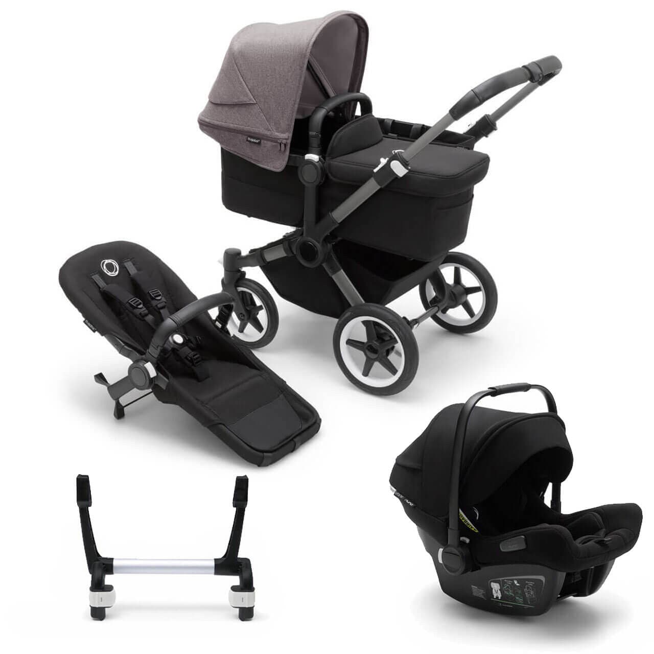 Bugaboo Donkey 5 Mono Travel System on Graphite/Black Chassis + Turtle Air - Choose Your Colour - Black / Grey Melange | For Your Little One
