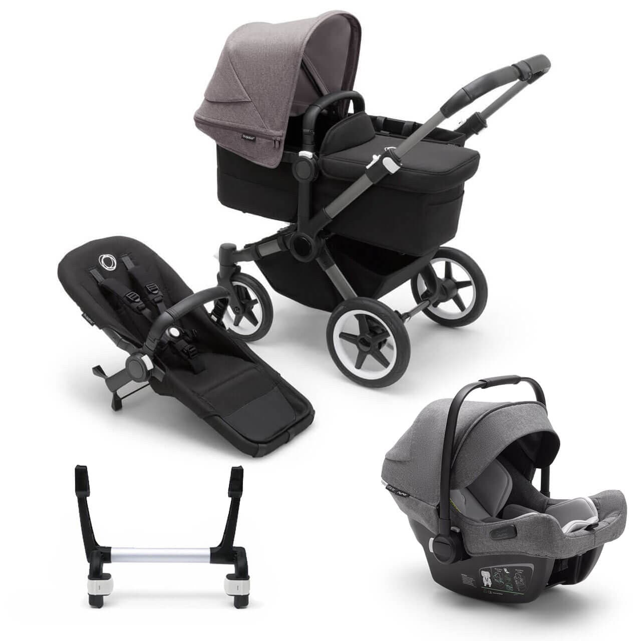 Bugaboo Donkey 5 Mono Travel System on Graphite/Black Chassis + Turtle Air - Choose Your Colour - Grey / Grey Melange | For Your Little One