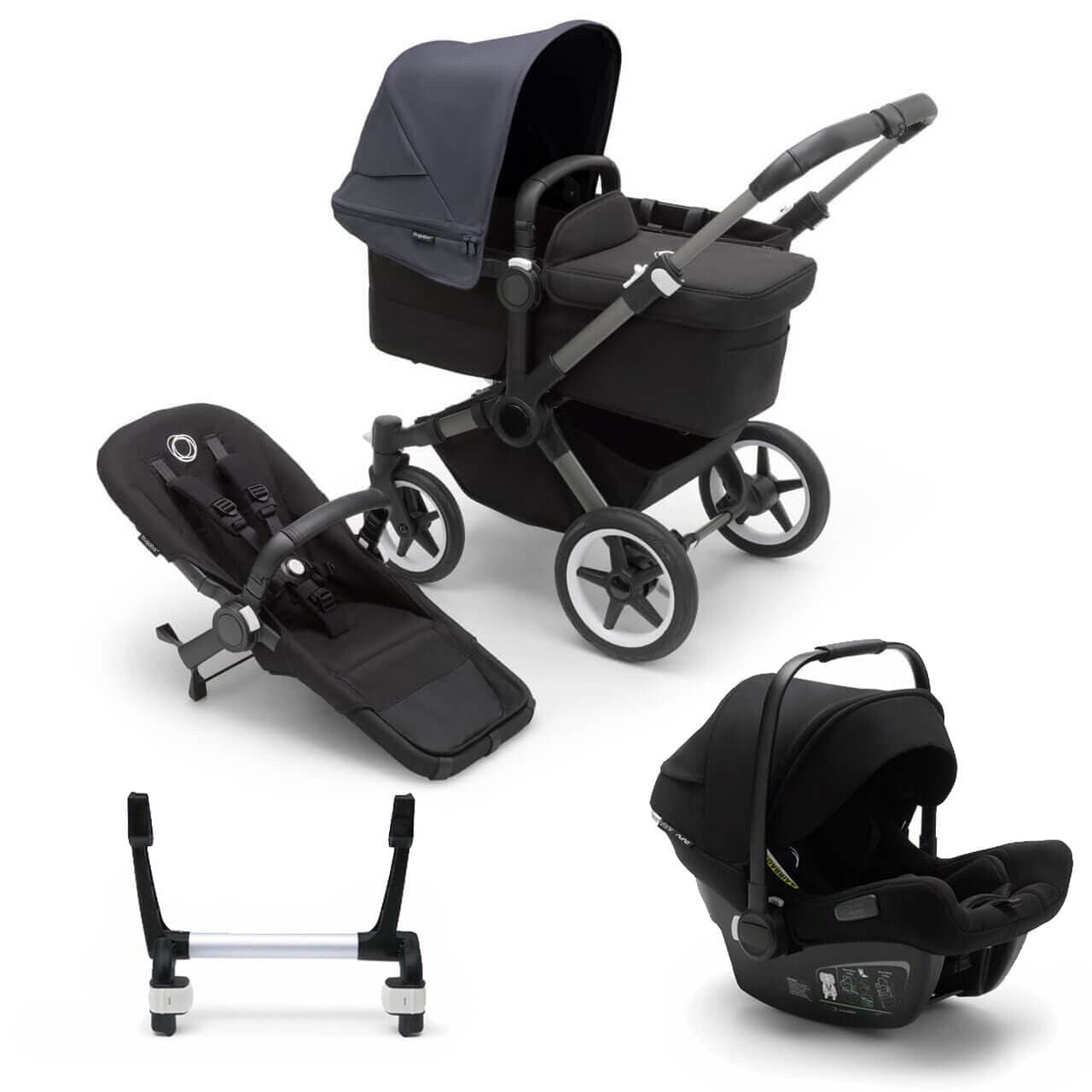 Bugaboo Donkey 5 Mono Travel System on Graphite/Black Chassis + Turtle Air - Choose Your Colour - Black / Stormy Blue | For Your Little One