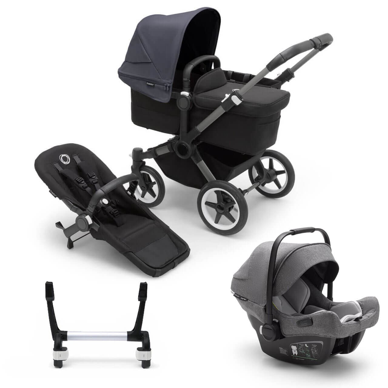 Bugaboo Donkey 5 Mono Travel System on Graphite/Black Chassis + Turtle Air - Choose Your Colour - Grey / Stormy Blue | For Your Little One