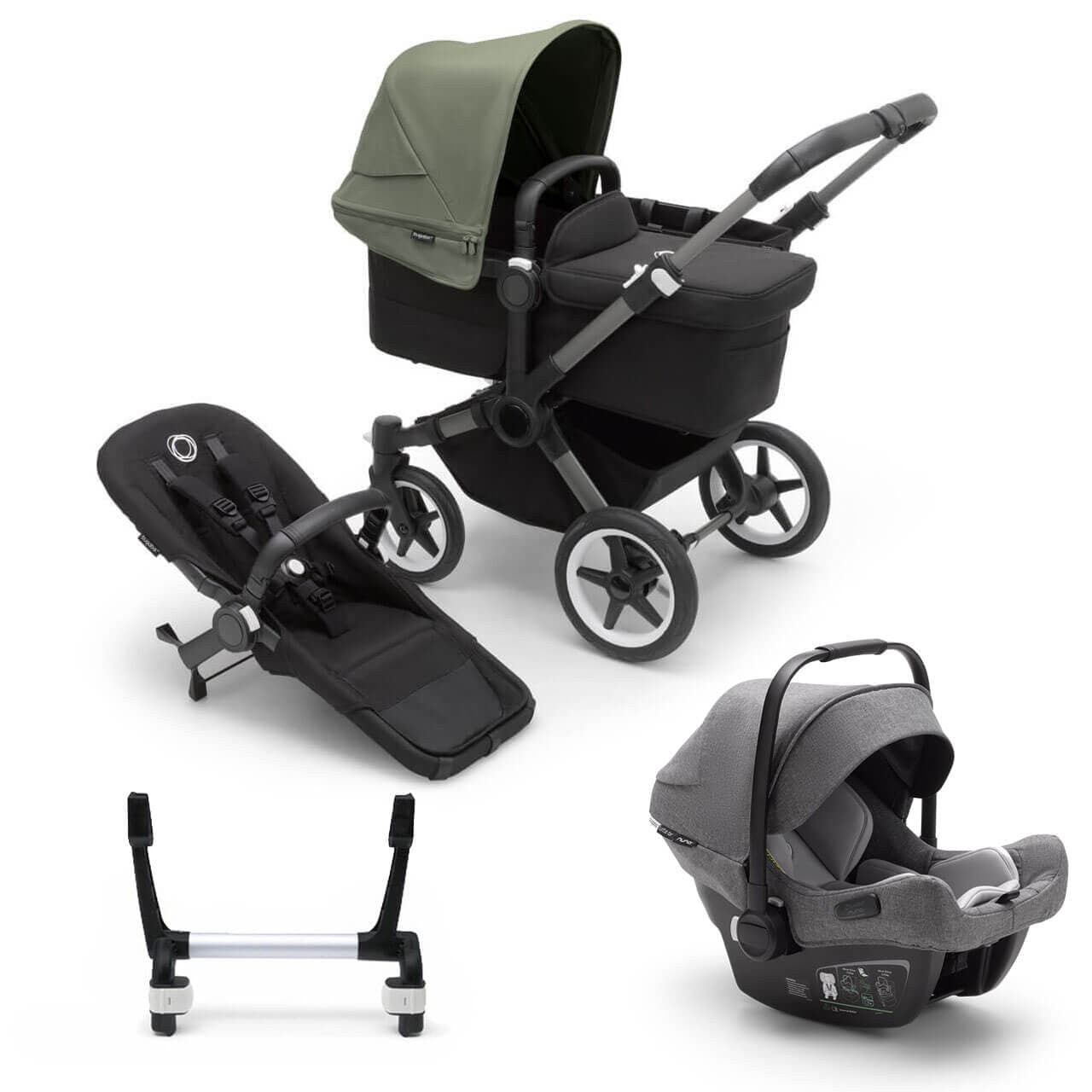 Bugaboo Donkey 5 Mono Travel System on Graphite/Black Chassis + Turtle Air - Choose Your Colour - Grey / Forest Green | For Your Little One