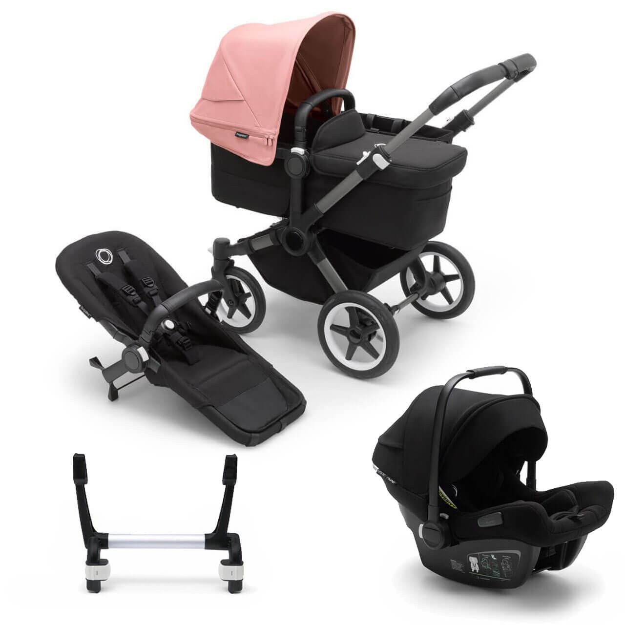 Bugaboo Donkey 5 Mono Travel System on Graphite/Black Chassis + Turtle Air - Choose Your Colour - Black / Morning Pink | For Your Little One