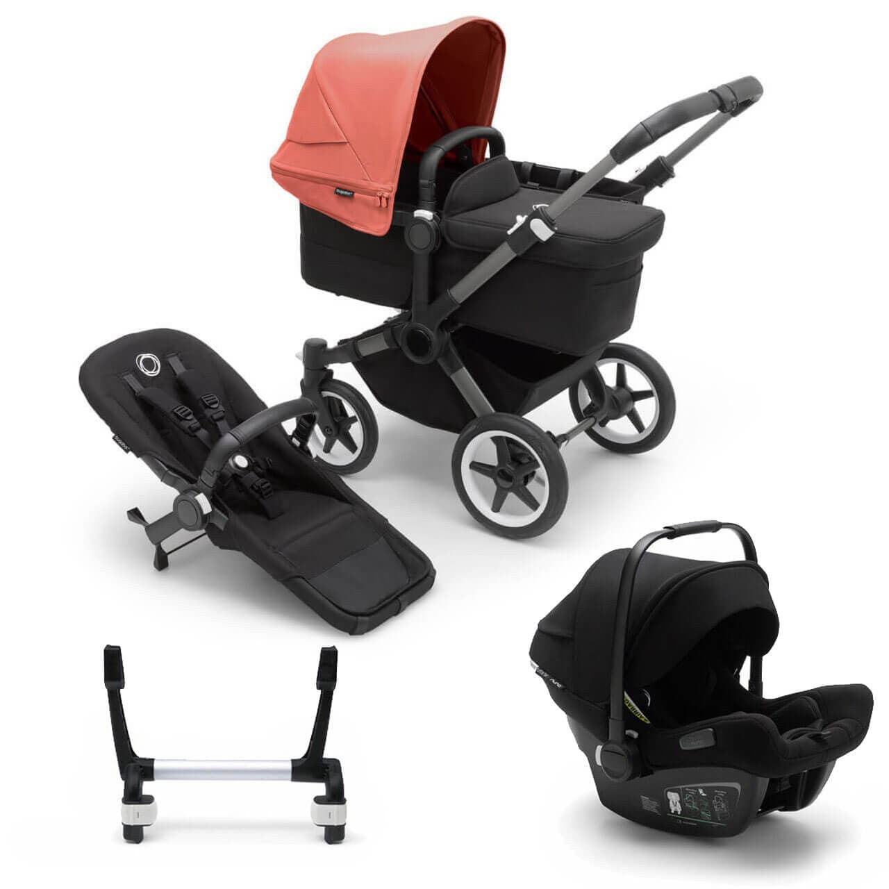 Bugaboo Donkey 5 Mono Travel System on Graphite/Black Chassis + Turtle Air - Choose Your Colour - Black / Sunrise Red | For Your Little One
