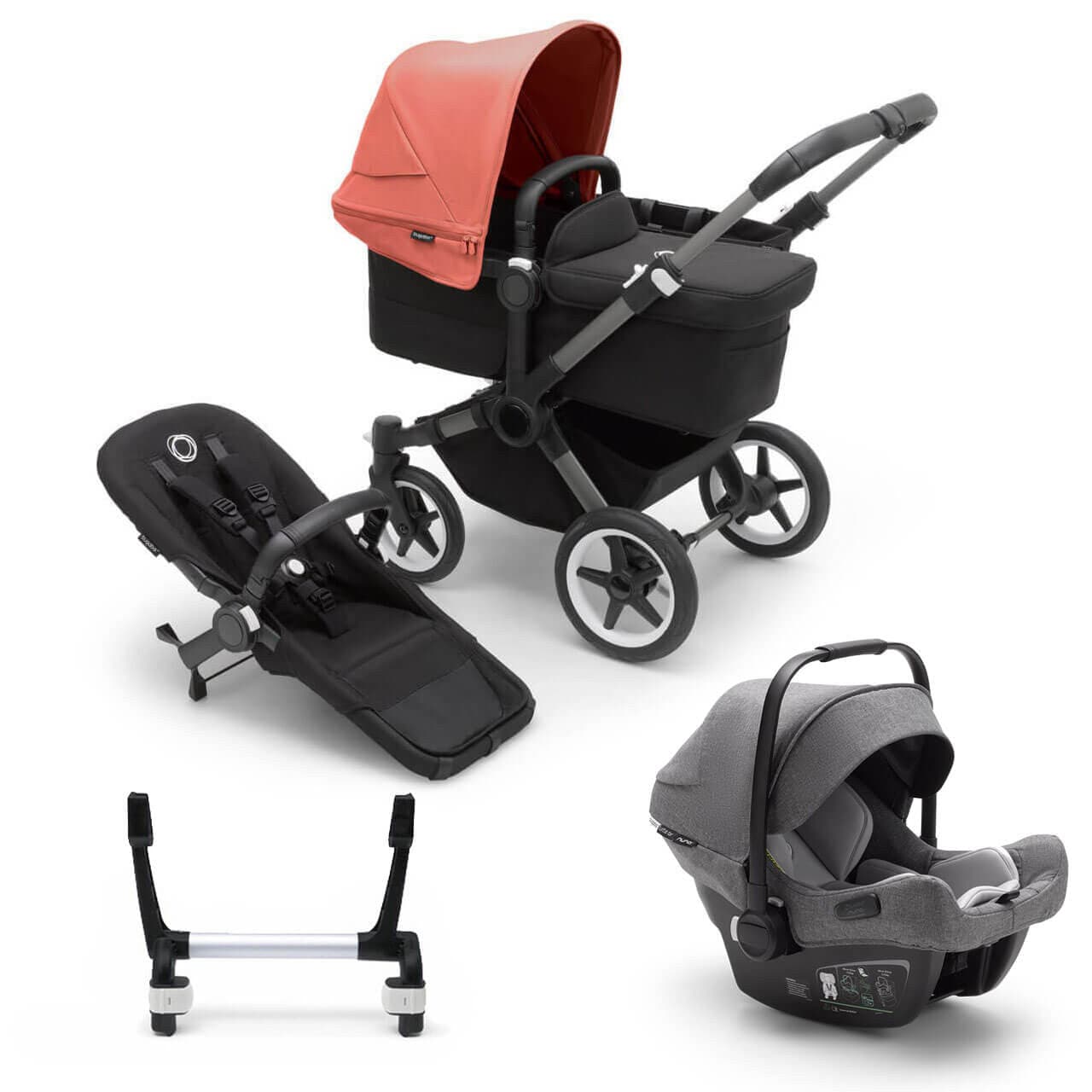 Bugaboo Donkey 5 Mono Travel System on Graphite/Black Chassis + Turtle Air - Choose Your Colour - Grey / Sunrise Red | For Your Little One