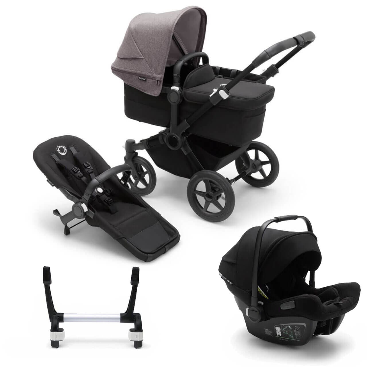 Bugaboo Donkey 5 Mono Travel System on Black/Black Chassis + Turtle Air - Choose Your Colour - Black / Grey Melange | For Your Little One