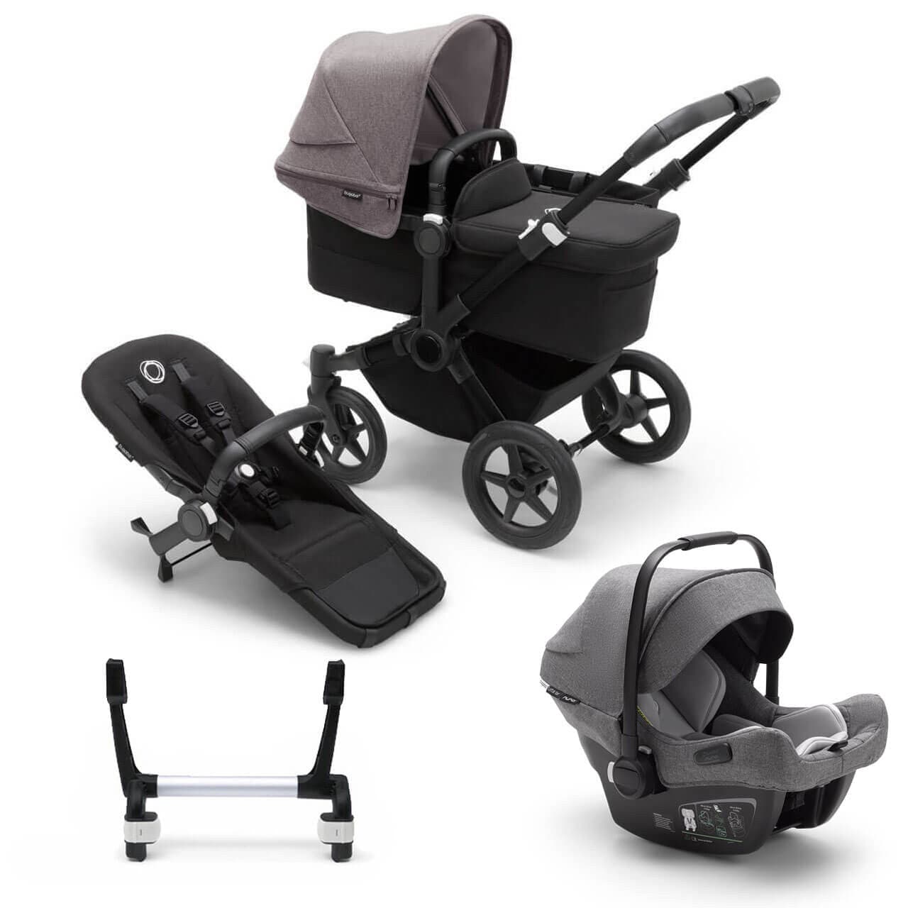 Bugaboo Donkey 5 Mono Travel System on Black/Black Chassis + Turtle Air - Choose Your Colour - Grey / Grey Melange | For Your Little One