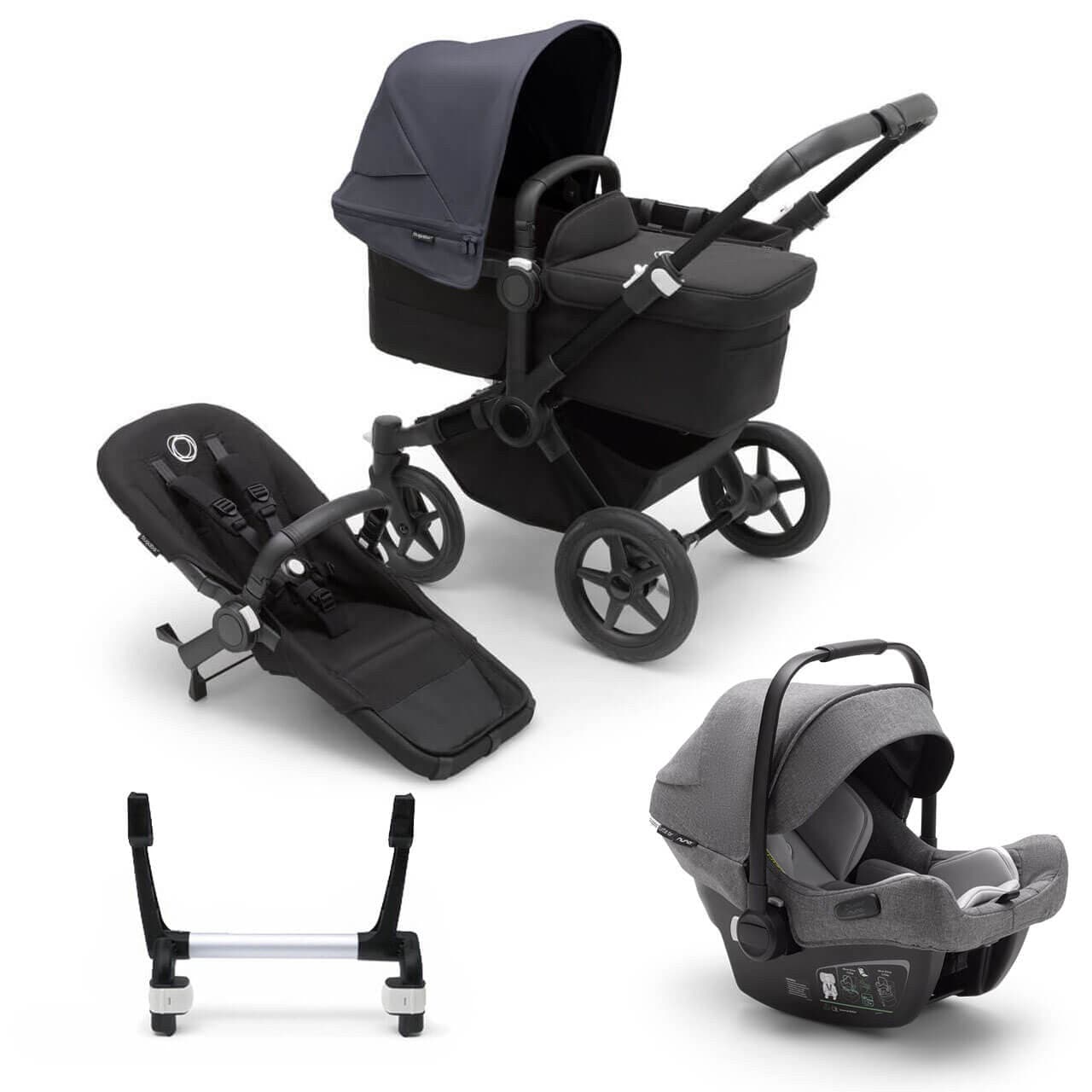 Bugaboo Donkey 5 Mono Travel System on Black/Black Chassis + Turtle Air - Choose Your Colour - Grey / Stormy Blue | For Your Little One