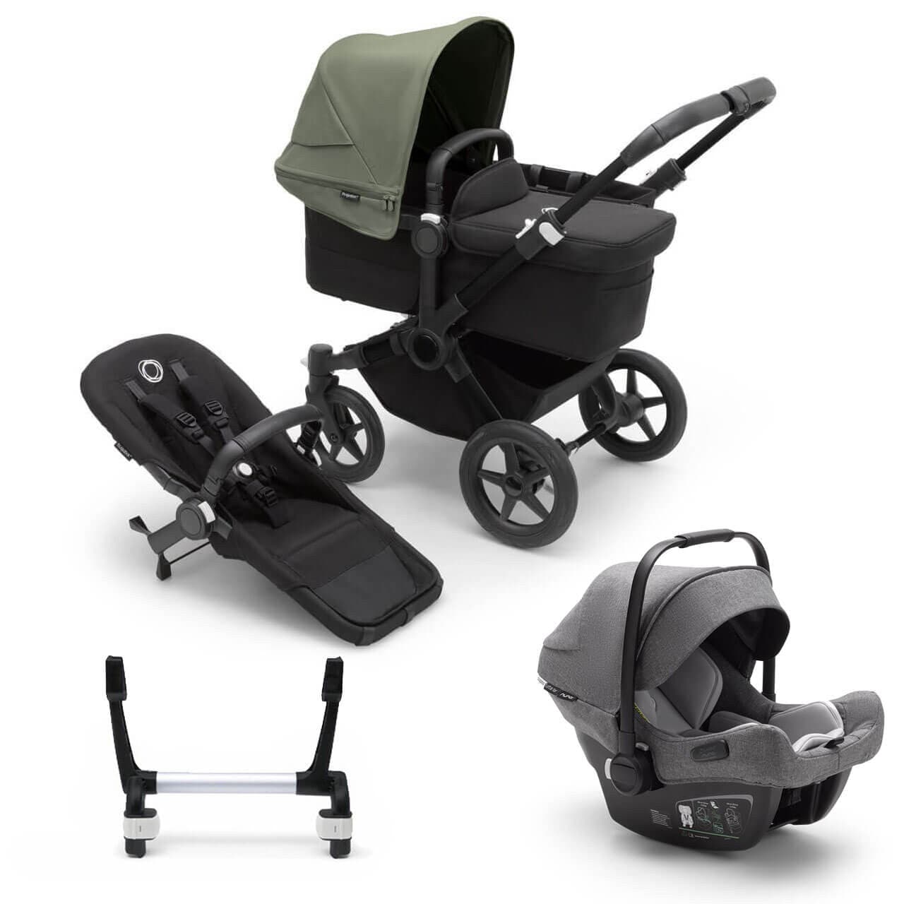 Bugaboo Donkey 5 Mono Travel System on Black/Black Chassis + Turtle Air - Choose Your Colour - Grey / Forest Green | For Your Little One