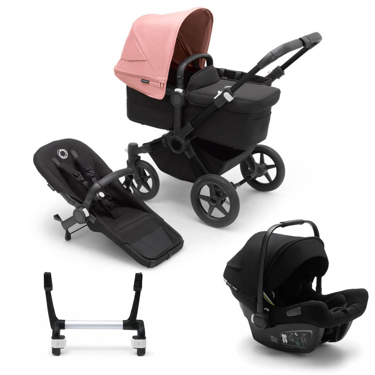Bugaboo Donkey 5 Mono Travel System on Black/Black Chassis + Turtle Air - Choose Your Colour - Black / Morning Pink | For Your Little One