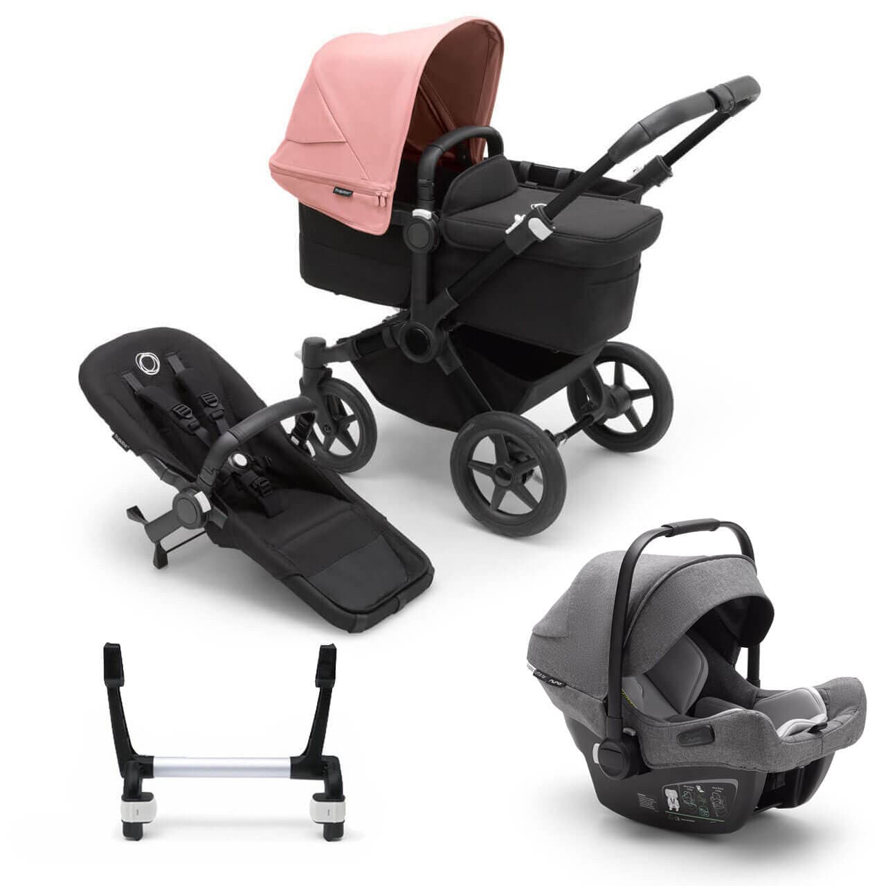 Bugaboo Donkey 5 Mono Travel System on Black/Black Chassis + Turtle Air - Choose Your Colour - Grey / Morning Pink | For Your Little One