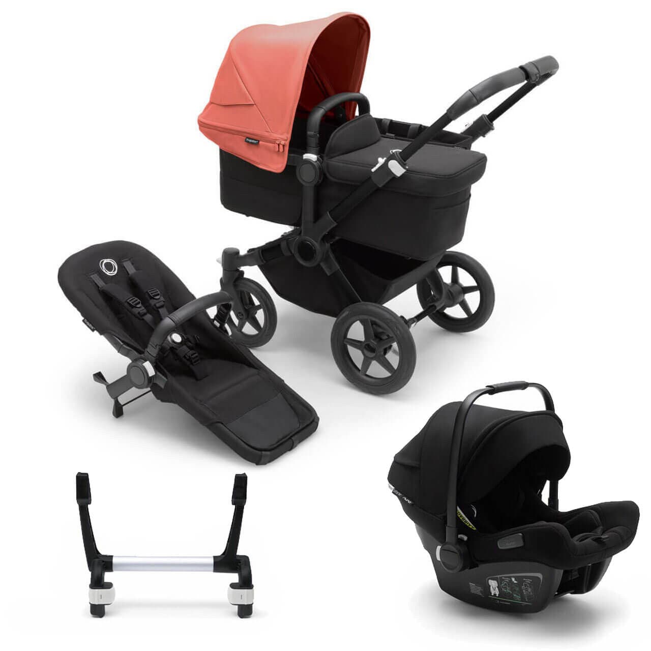Bugaboo Donkey 5 Mono Travel System on Black/Black Chassis + Turtle Air - Choose Your Colour - Black / Sunrise Red | For Your Little One
