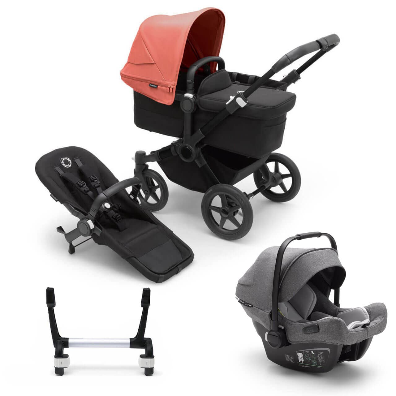 Bugaboo Donkey 5 Mono Travel System on Black/Black Chassis + Turtle Air - Choose Your Colour - Grey / Sunrise Red | For Your Little One