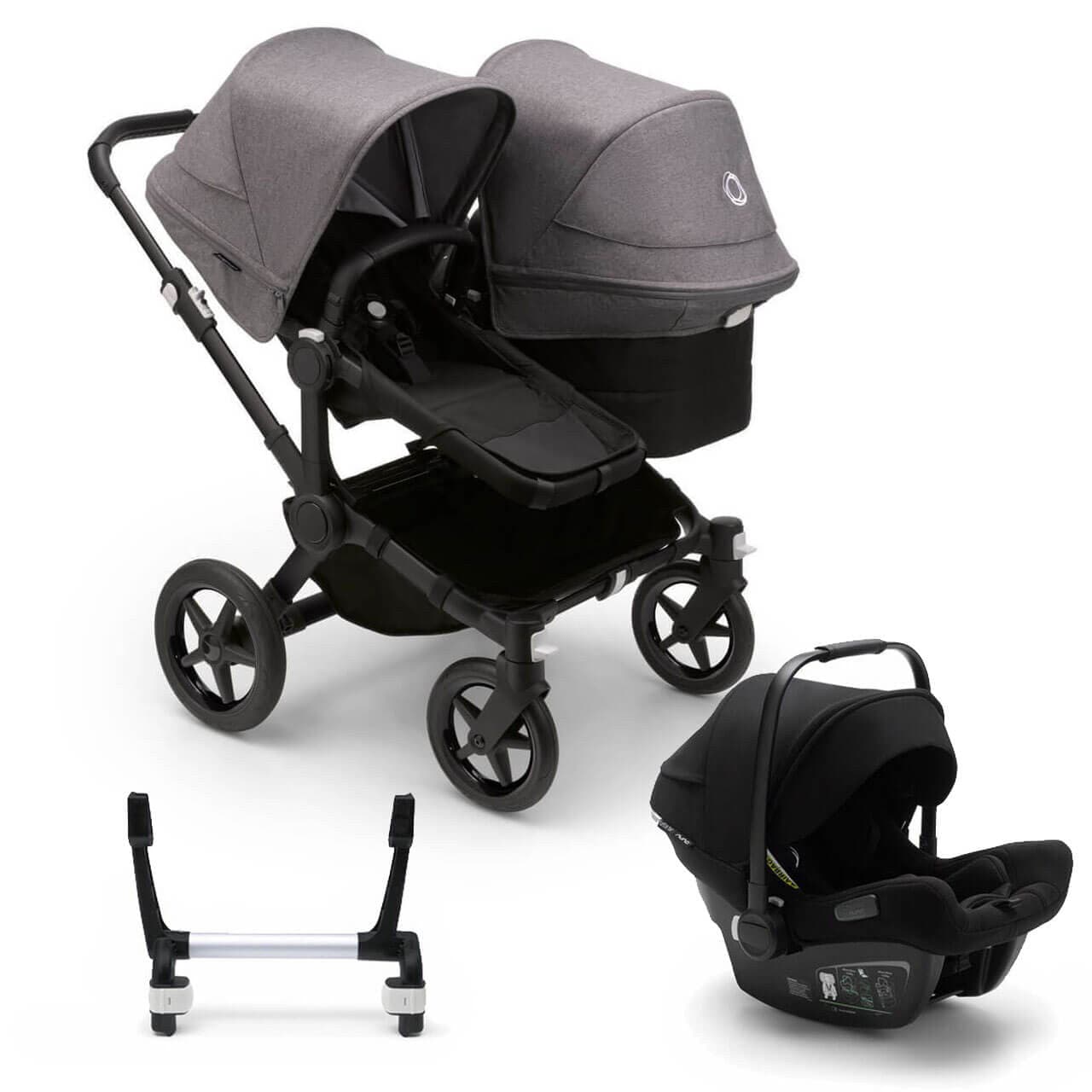 Bugaboo Donkey 5 Duo Travel System on Black/Black Chassis + Turtle Air - Choose Your Colour - Black / Grey Melange | For Your Little One