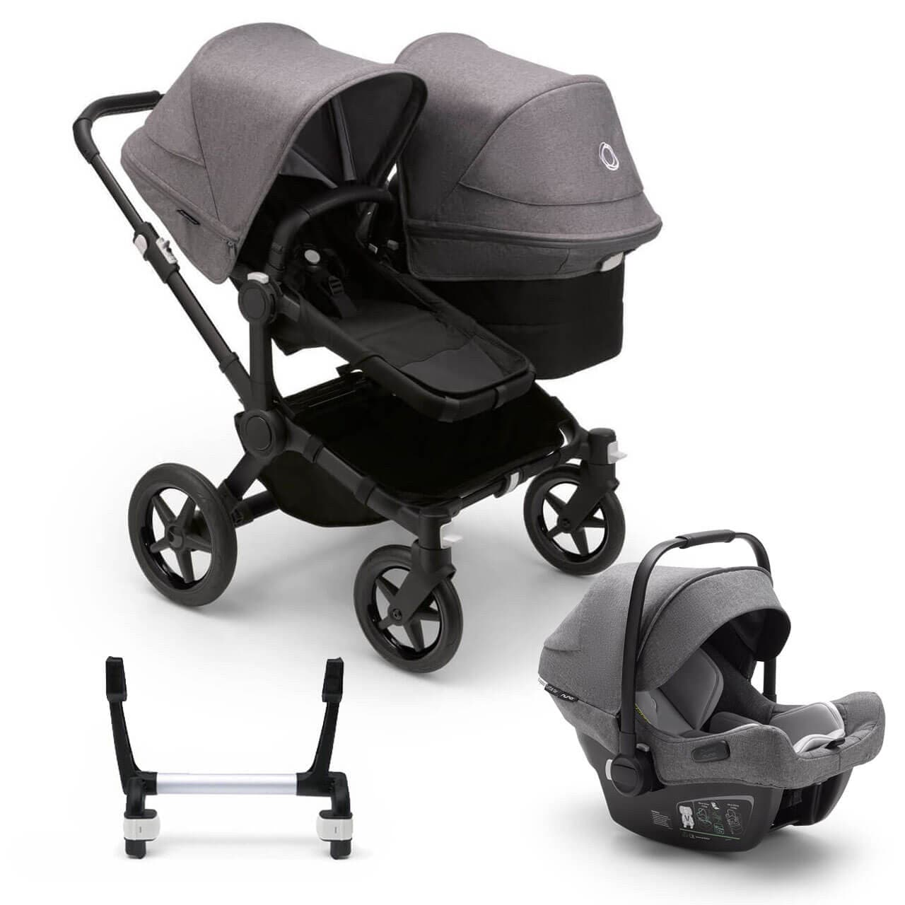 Bugaboo Donkey 5 Duo Travel System on Black/Black Chassis + Turtle Air - Choose Your Colour - Grey / Grey Melange | For Your Little One