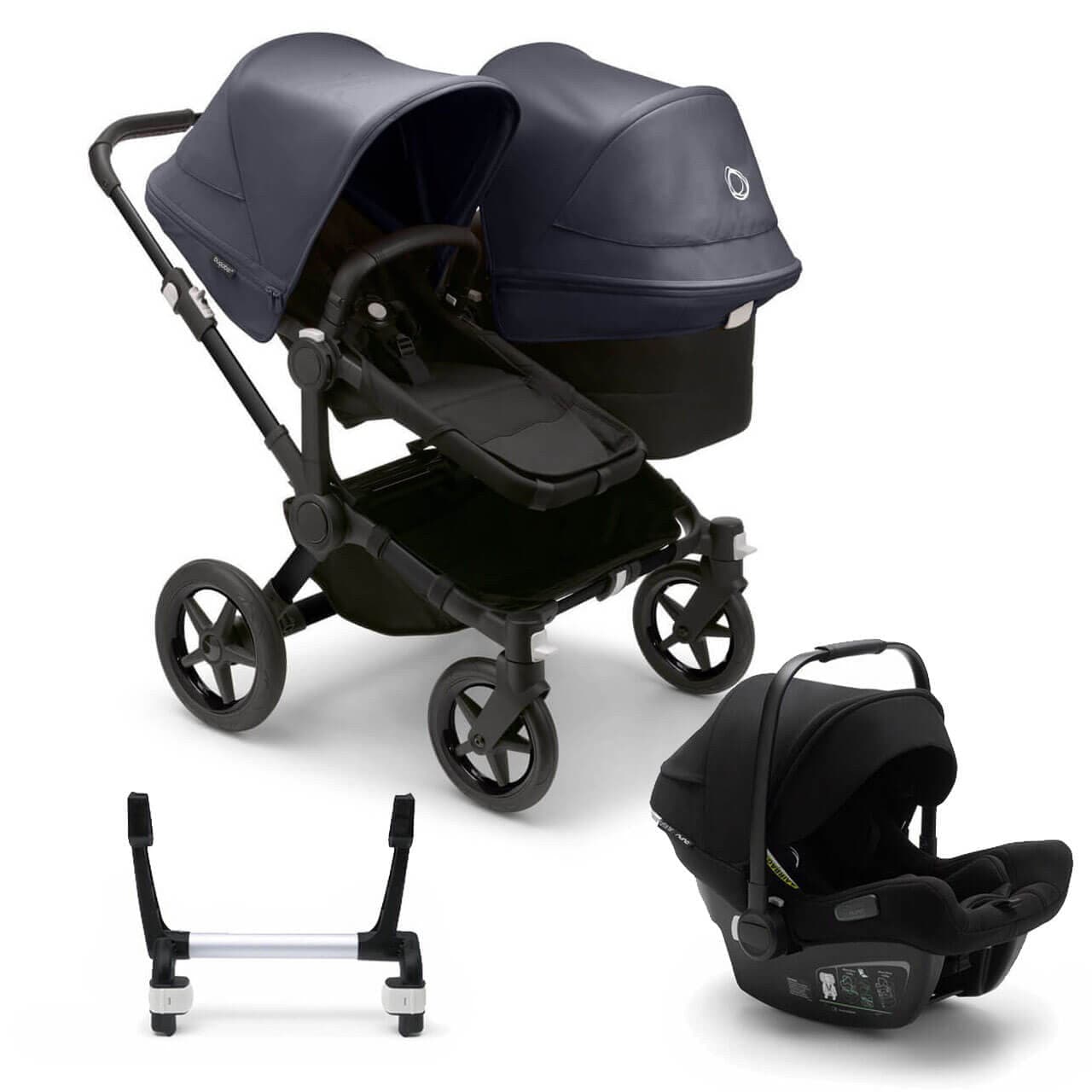 Bugaboo Donkey 5 Duo Travel System on Black/Black Chassis + Turtle Air - Choose Your Colour - Black / Stormy Blue | For Your Little One