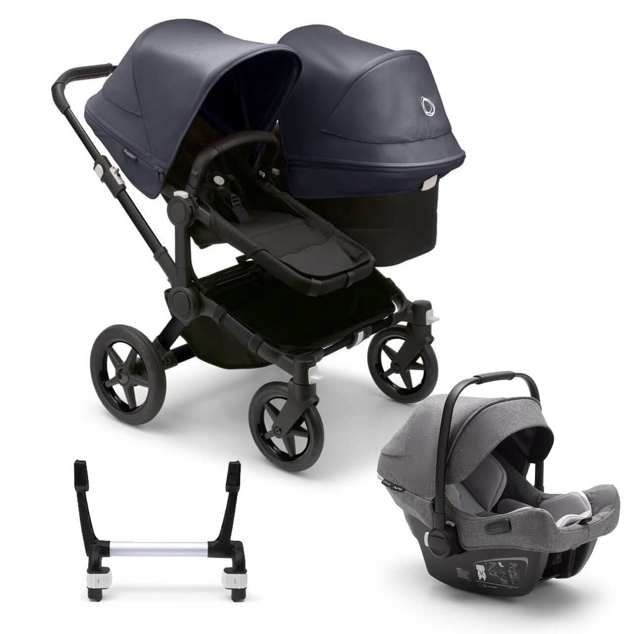 Bugaboo Donkey 5 Duo Travel System on Black/Black Chassis + Turtle Air - Choose Your Colour - Grey / Stormy Blue | For Your Little One