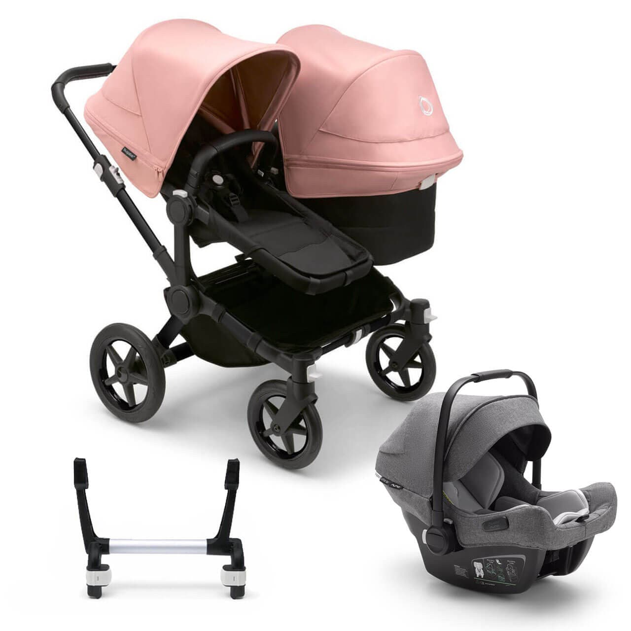 Bugaboo Donkey 5 Duo Travel System on Black/Black Chassis + Turtle Air - Choose Your Colour - Grey / Morning Pink | For Your Little One
