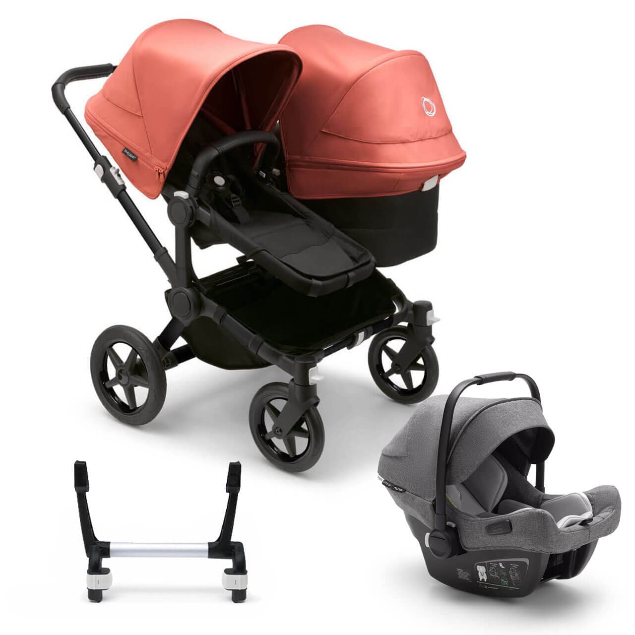 Bugaboo Donkey 5 Duo Travel System on Black/Black Chassis + Turtle Air - Choose Your Colour - Grey / Sunrise Red | For Your Little One
