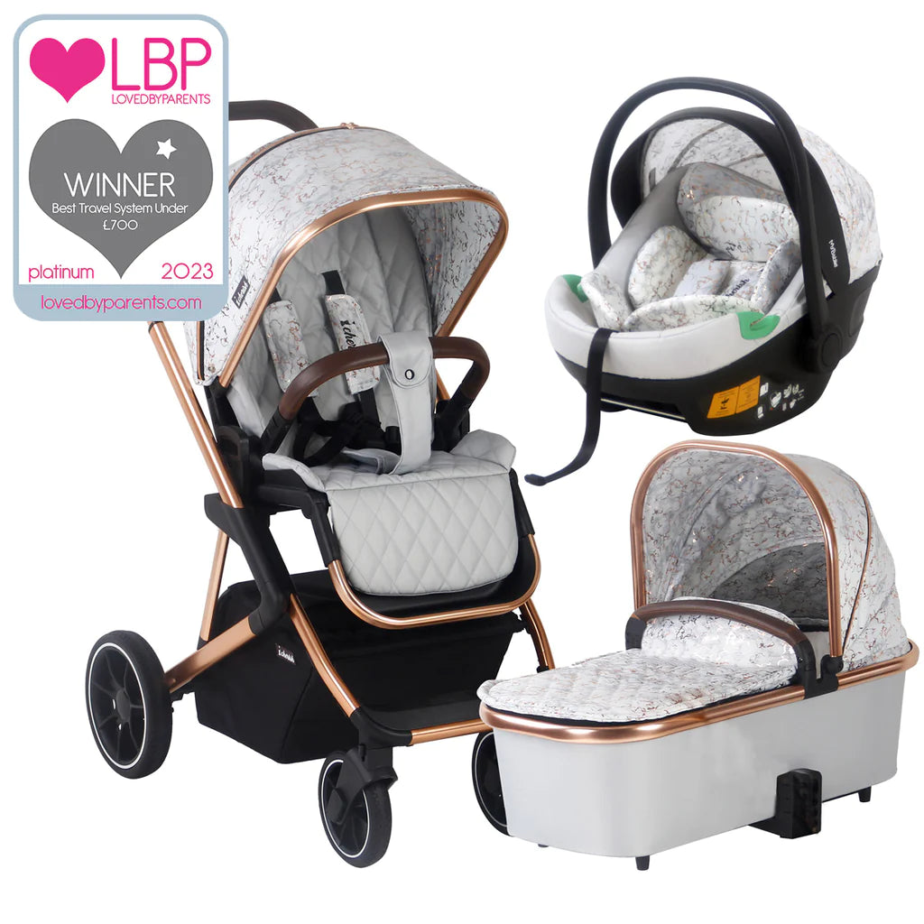 My Babiie MB500i 3-in-1 Travel System with i-Size Car Seat - Dani Dyer Rose Gold Marble -  | For Your Little One